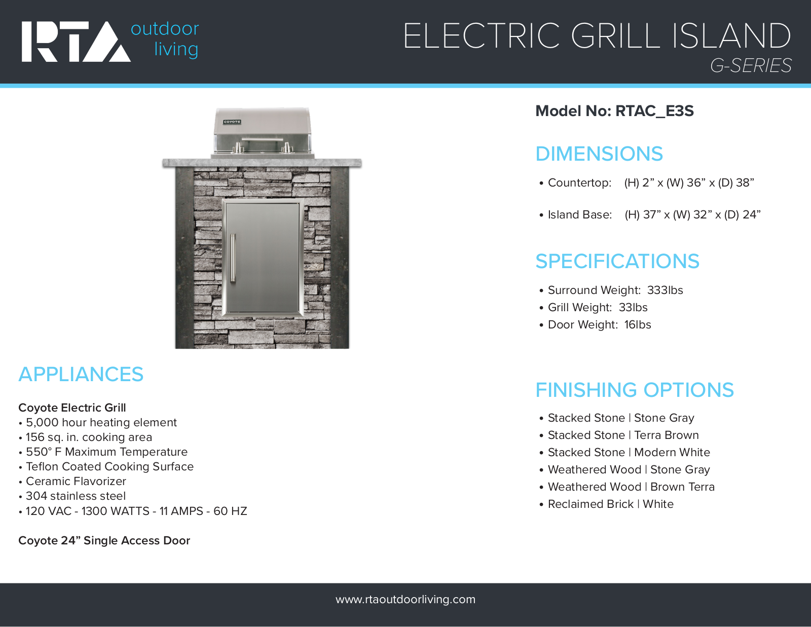 RTA Outdoor Living RTACE3SSW Specifications