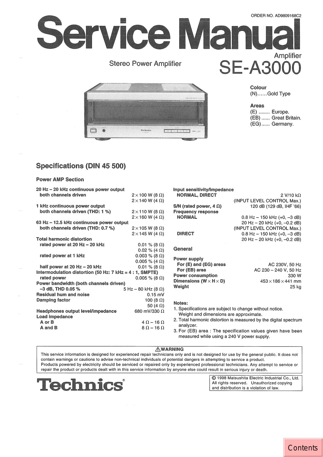 Technics SE-A3000 Service manual