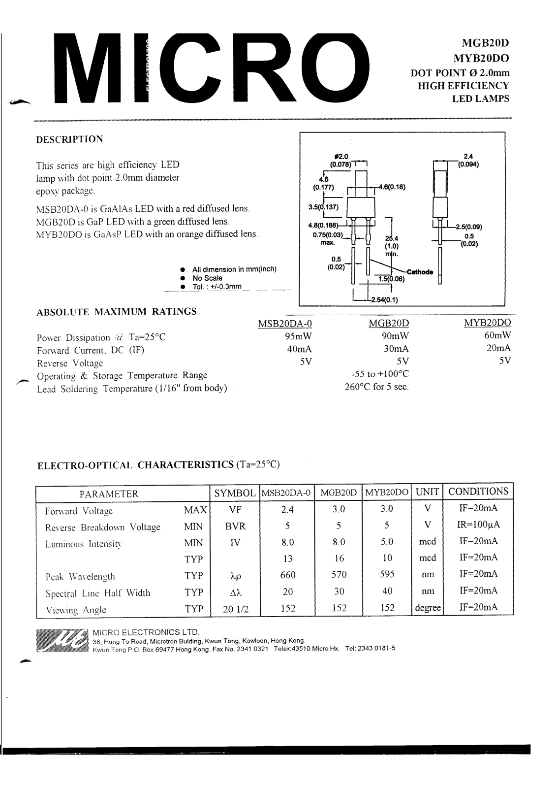 MICRO MGB20D, MYB20DO Datasheet