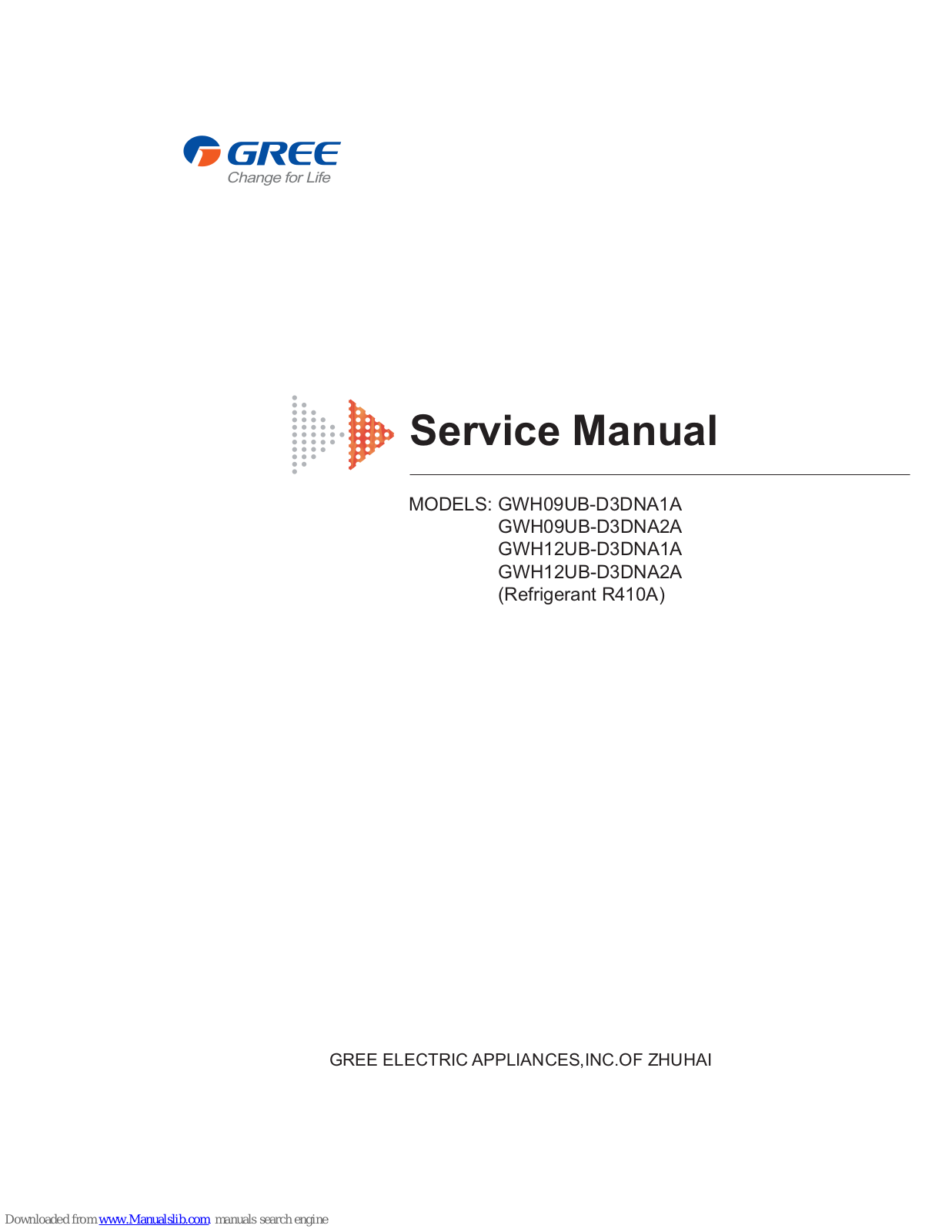 Gree GWH09UB-D3DNA2A, GWC09UB-K3DNA1A, GWH12UB-D3DNA1A, GWH12UB-D3DNA2A, GWC12UB-K3DNA1A Service Manual