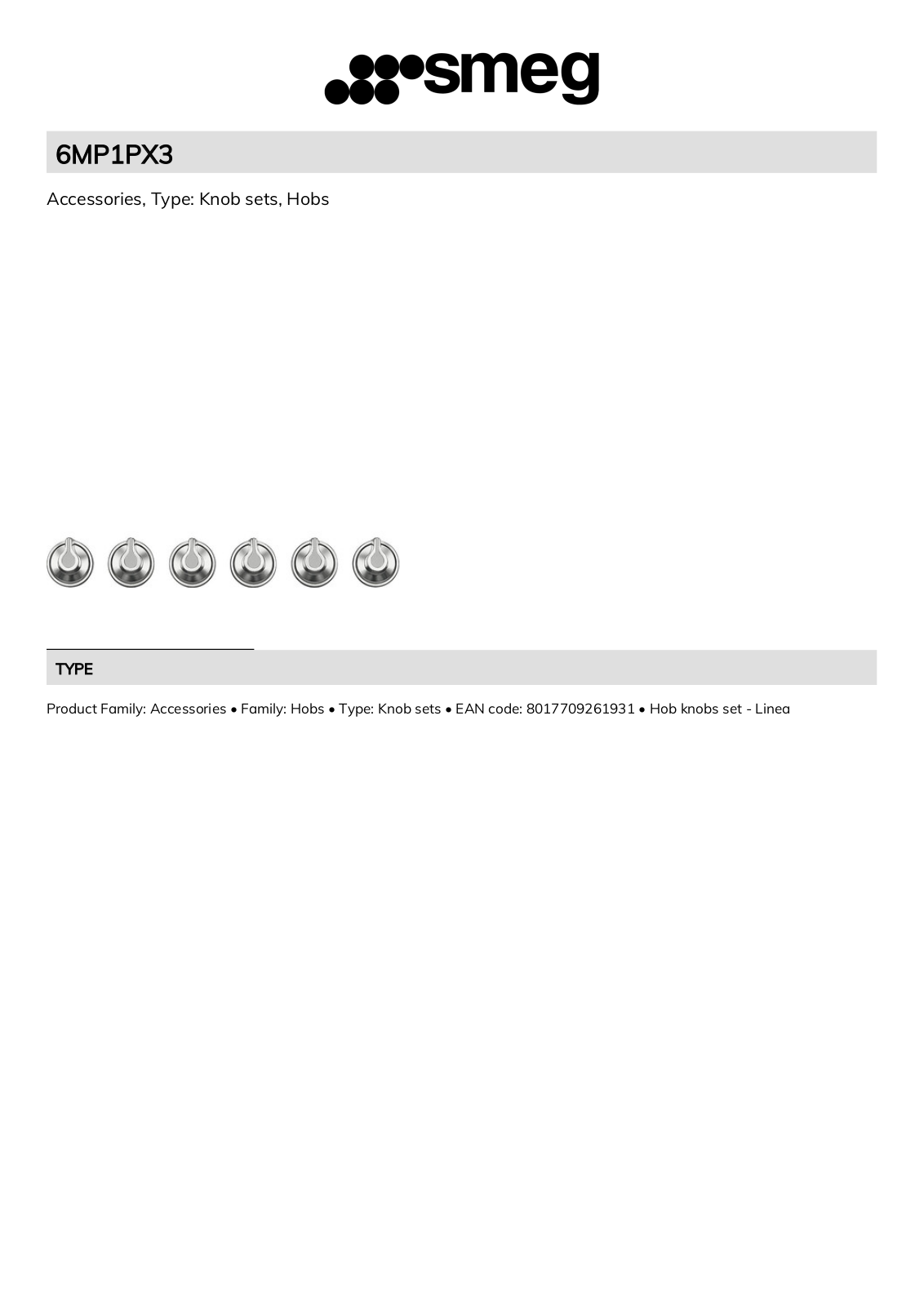 Smeg 6MP1PX3 Technical sheet