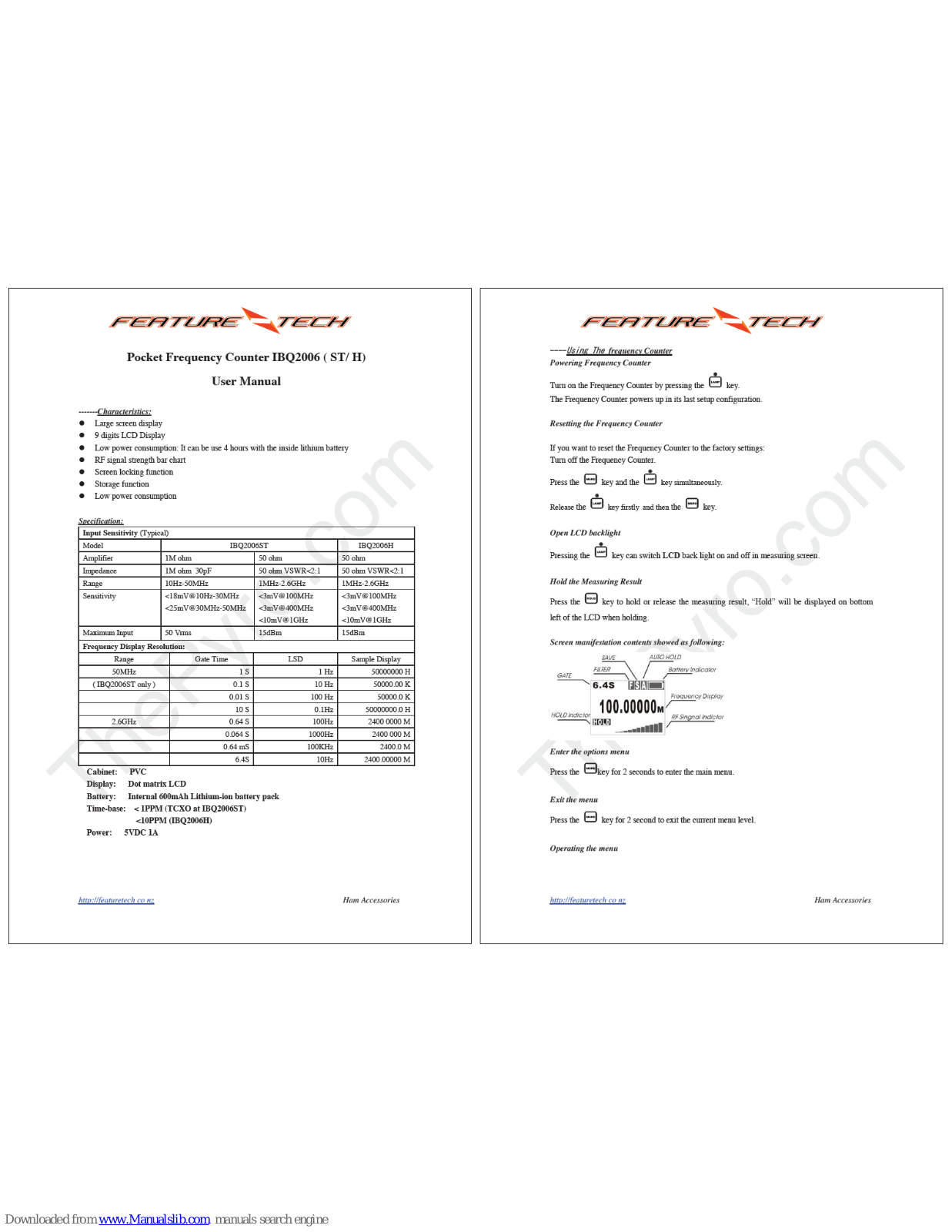 Feature tech IBQ2006ST, IBQ2006H User Manual - ManualMachine.com