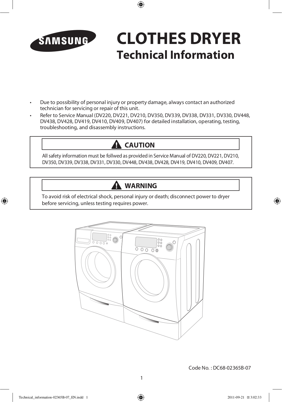 Samsung DV331AGW/XAA, DV331AGR/XAA, DV331AEW/XAA, DV331AER/XAA User Manual