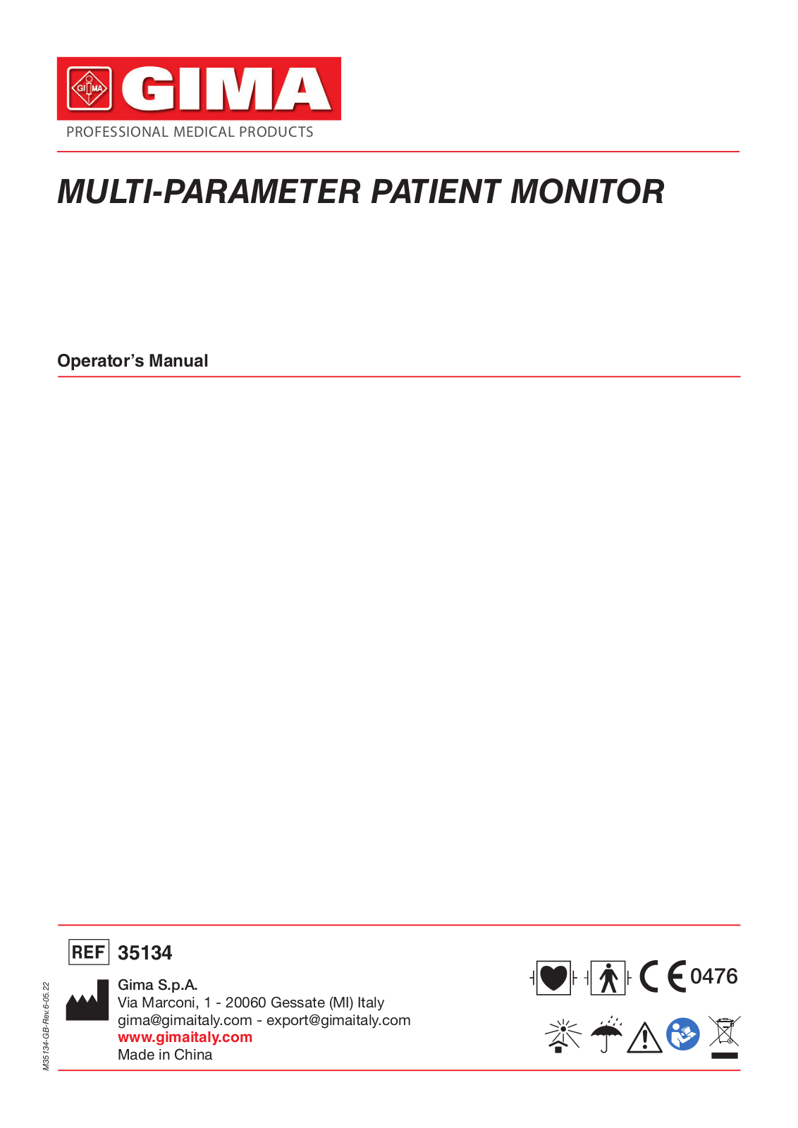 Gima PC-3000 MULTI-PARAMETER PATIENT MONITOR, MONITOR MULTIPARAMETRICO PC-3000 User guide