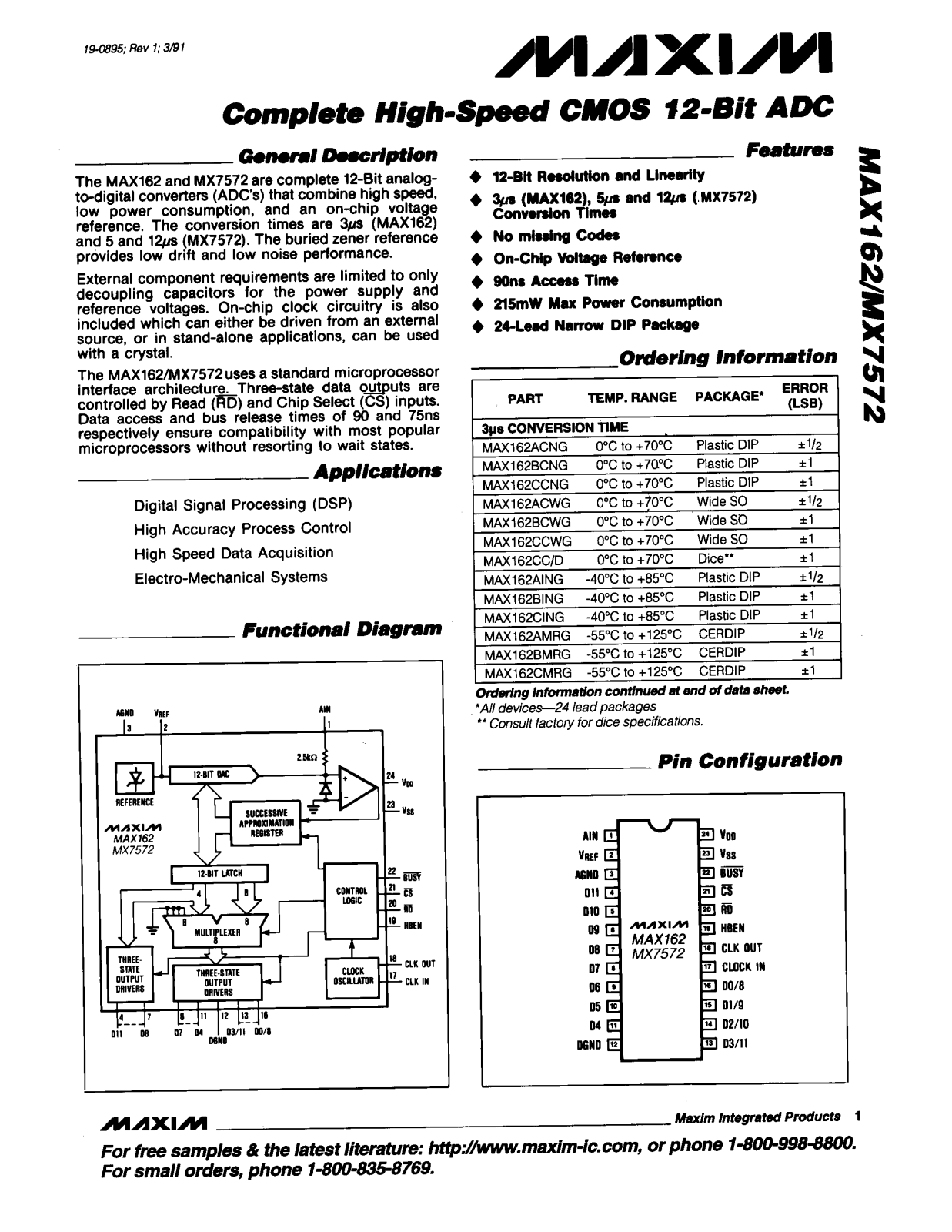 Maxim MAX162CMRG, MAX162CCNG, MAX162CC-D, MAX162BMRG, MAX162BING Datasheet