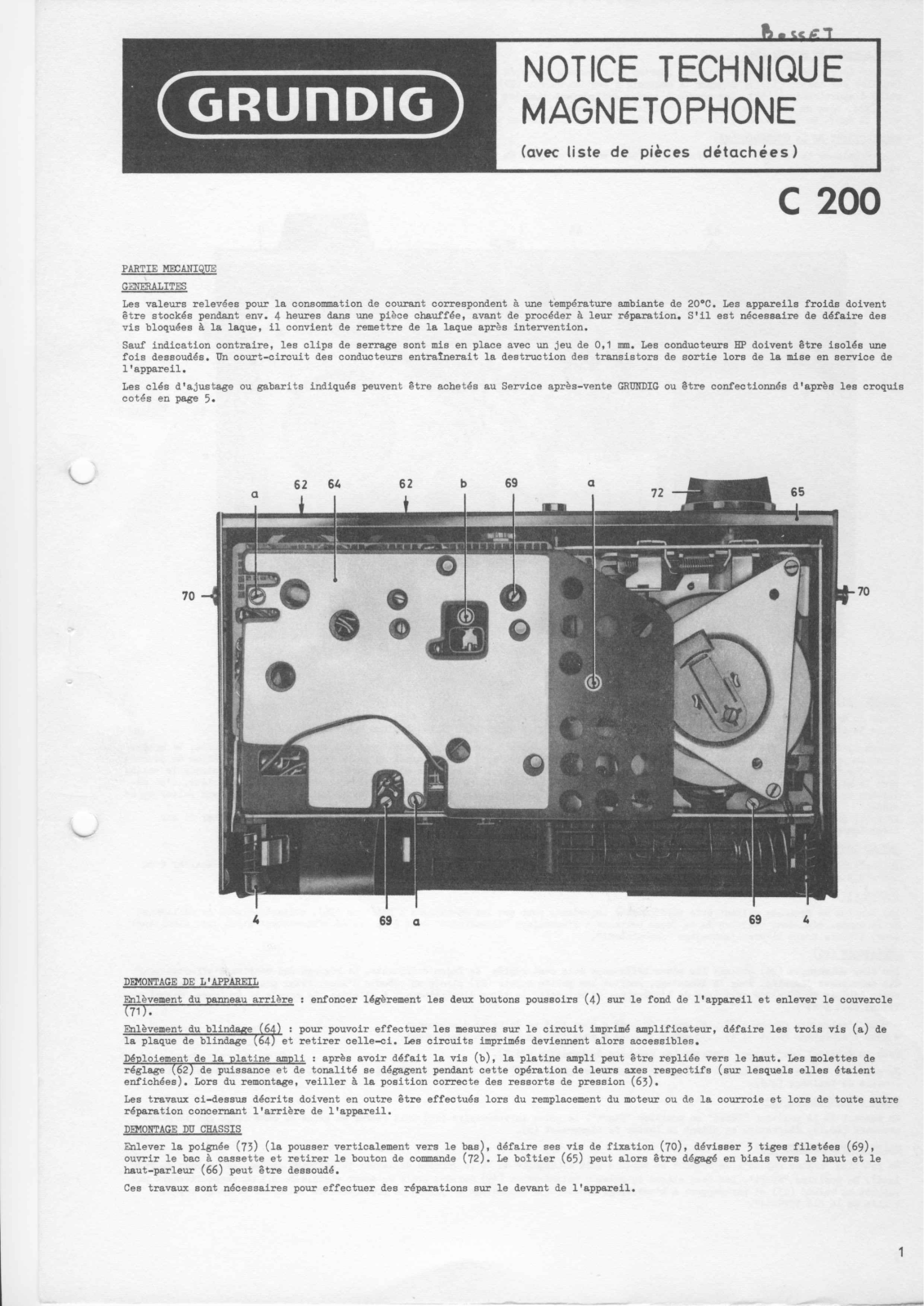 Grundig C-200-Automatic, C-200, C-200-de-luxe Service Manual