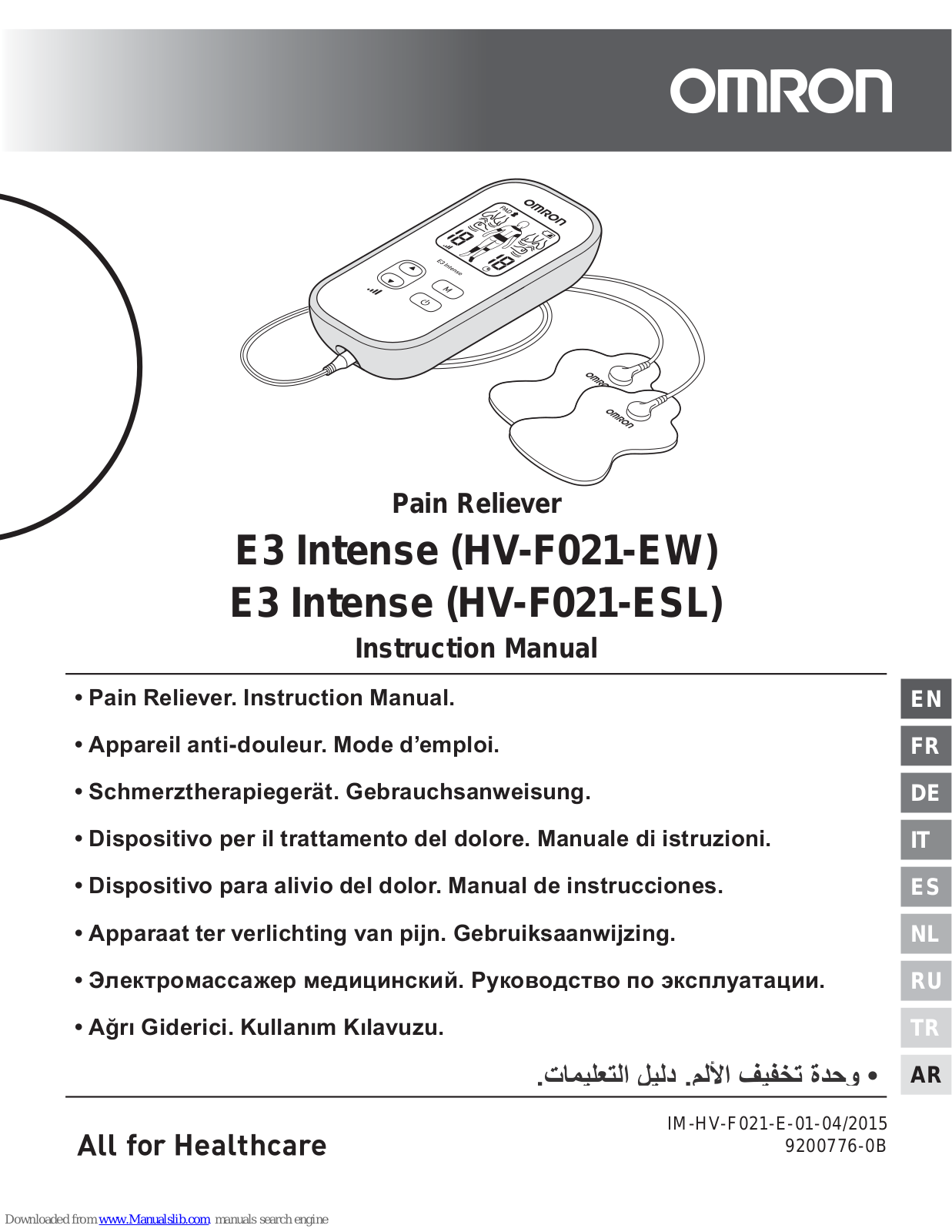 Omron HV-F021-EW, HV-F021-ESL, E3 Intense Instruction Manual