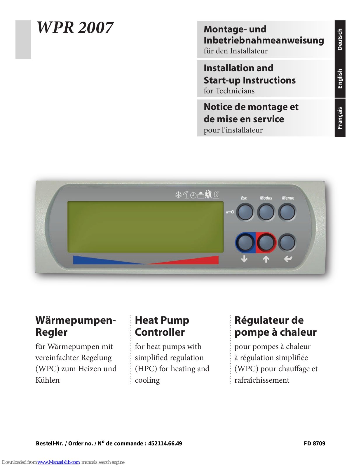 Dimplex WPR 2007 Installation And Start-up Instructions Manual