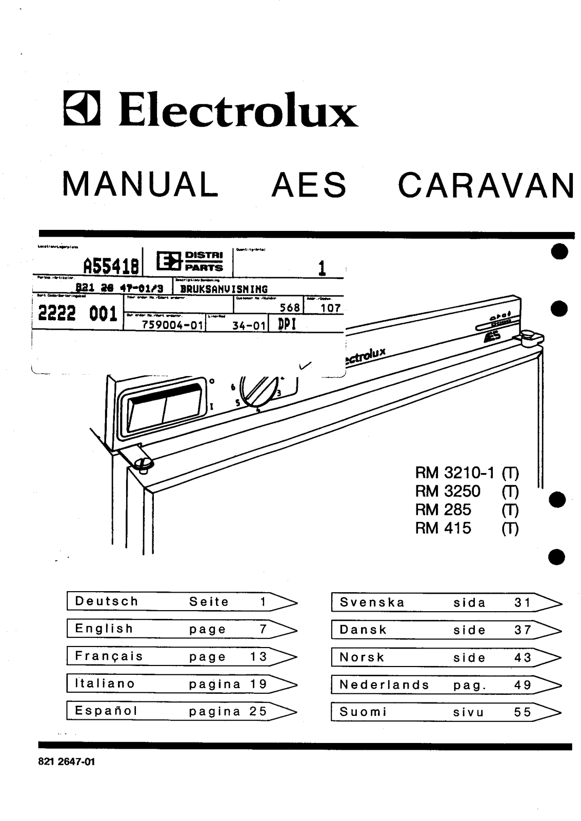 electrolux RM3250, RM415, RM285, RM3210-1 User Manual
