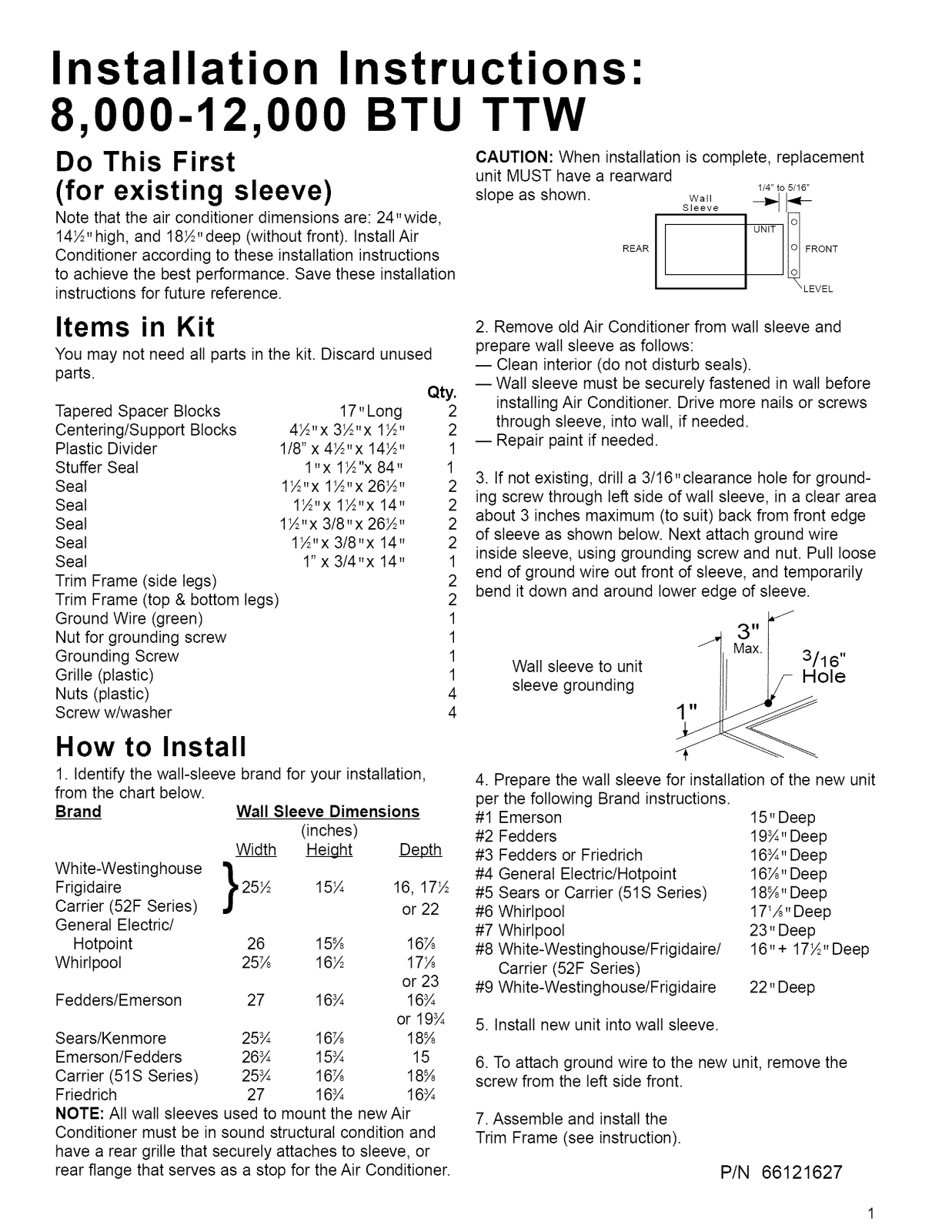 Crosley CAWE12ER1, CAHWE12ER2, FAH086R1T1, FAH08ER1T1, FAH106R1T1 Installation Guide - ManualMachine.com