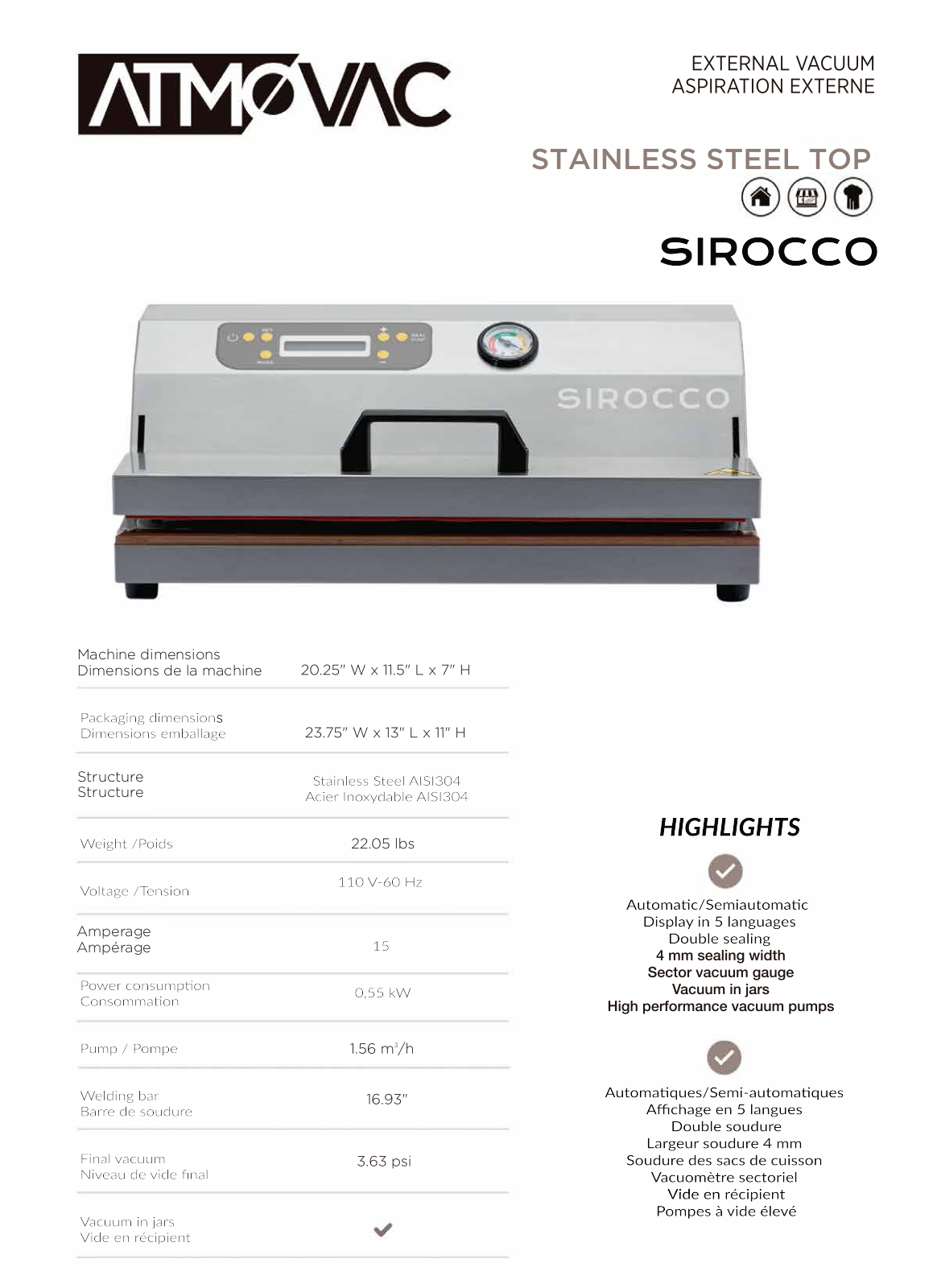 Atmovac SIROCCO Specifications - ManualMachine.com