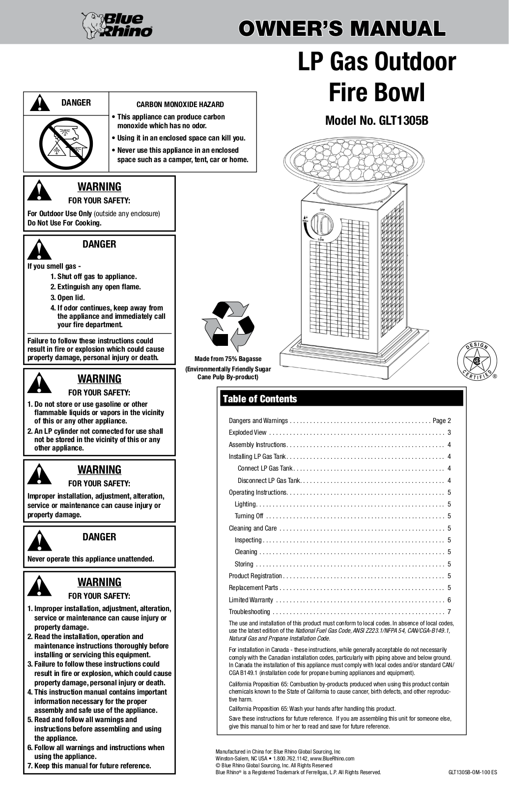 Blue Rhino GLT1305B Owner's Manual