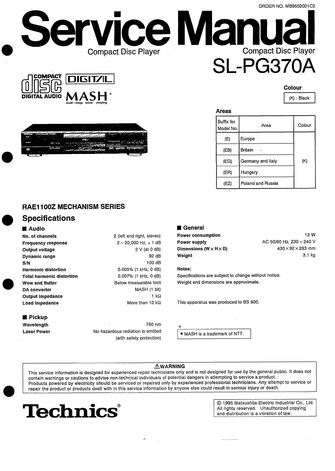 Panasonic SLPG-370-A, SLPG-370-A Service manual