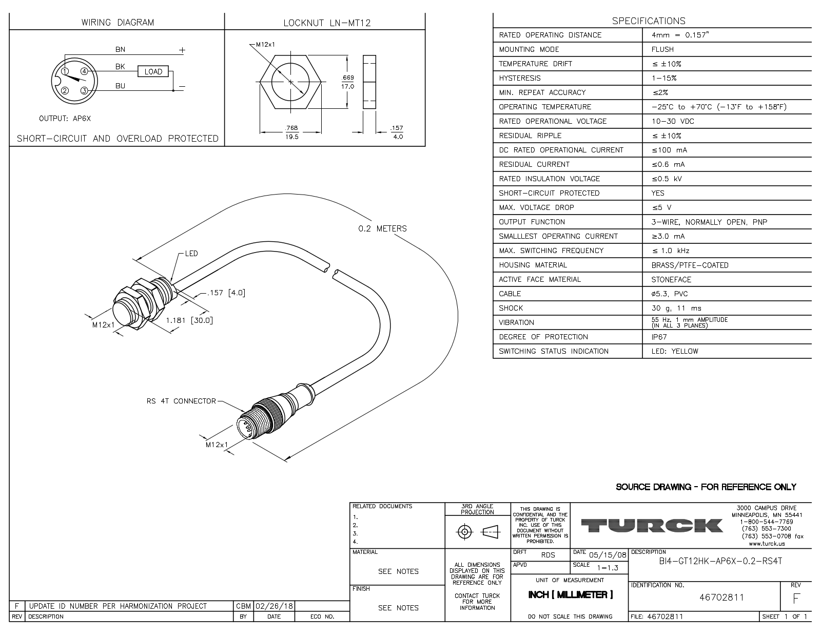 Turck BI4-GT12HK-AP6X-0.2-RS4T Data Sheet