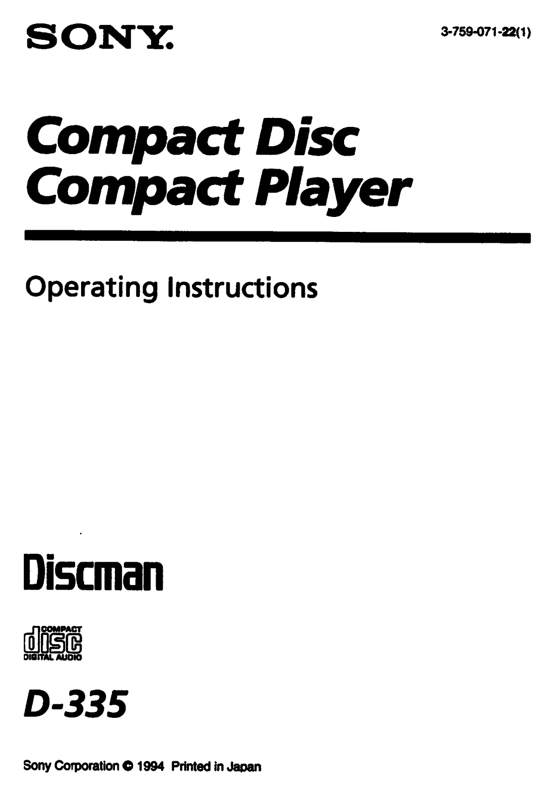 Sony D335 Operating Instructions