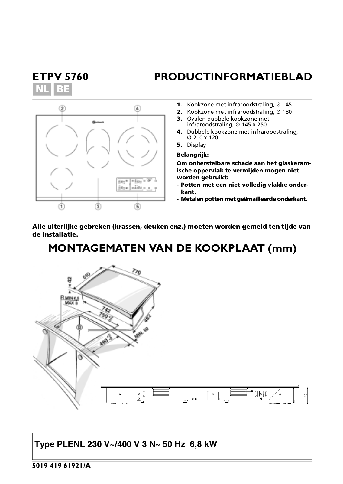 Whirlpool ETPV 5760 IN/01 INSTRUCTION FOR USE