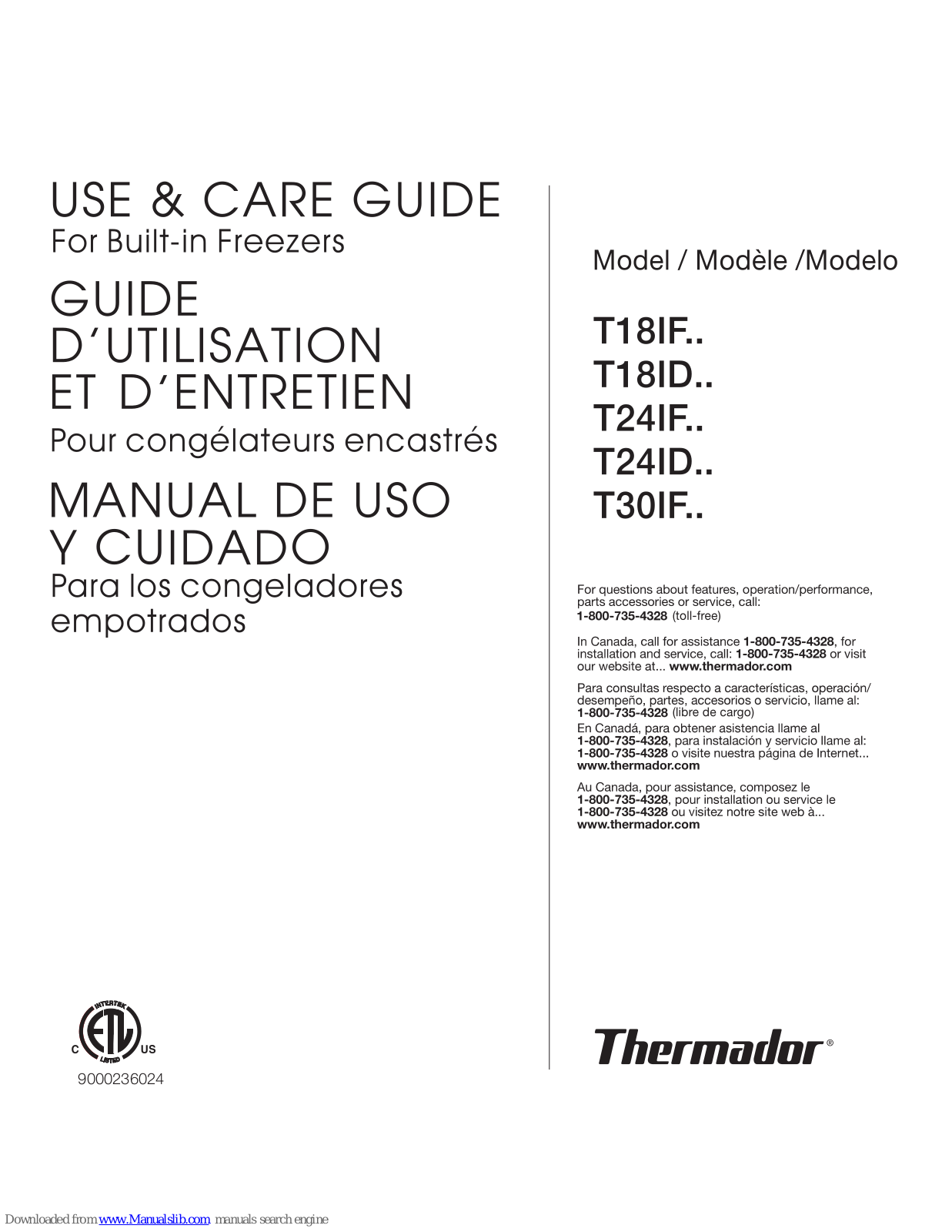 Thermador t18id series, t18if series, t24if series, t24id series, t30if series Use & Care Manual