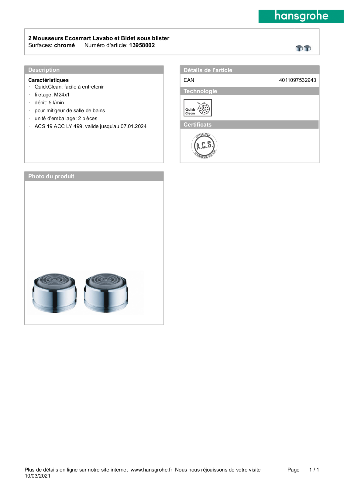 Hansgrohe 13958002 Specification - ManualMachine.com