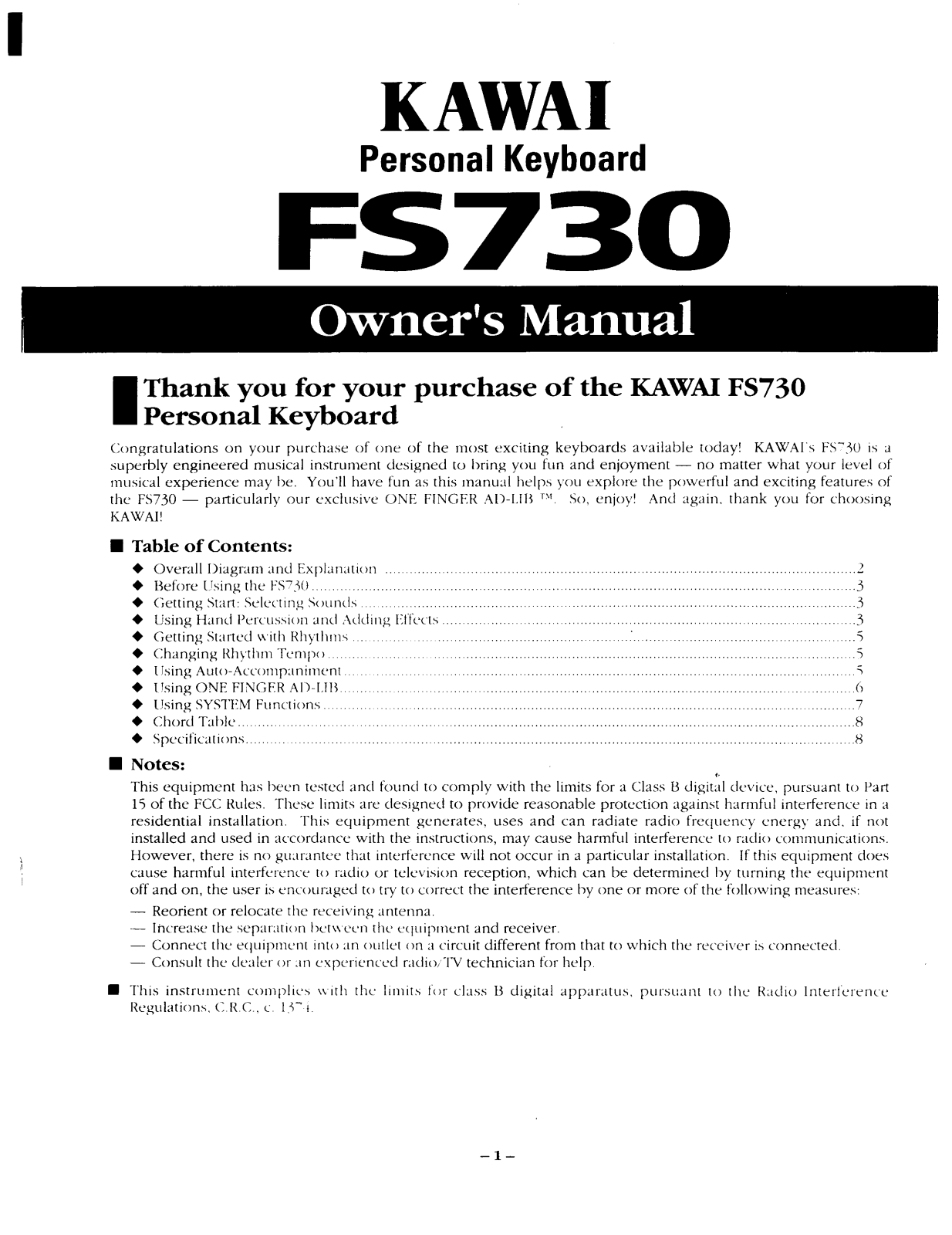 Kawai FS730 User Manual