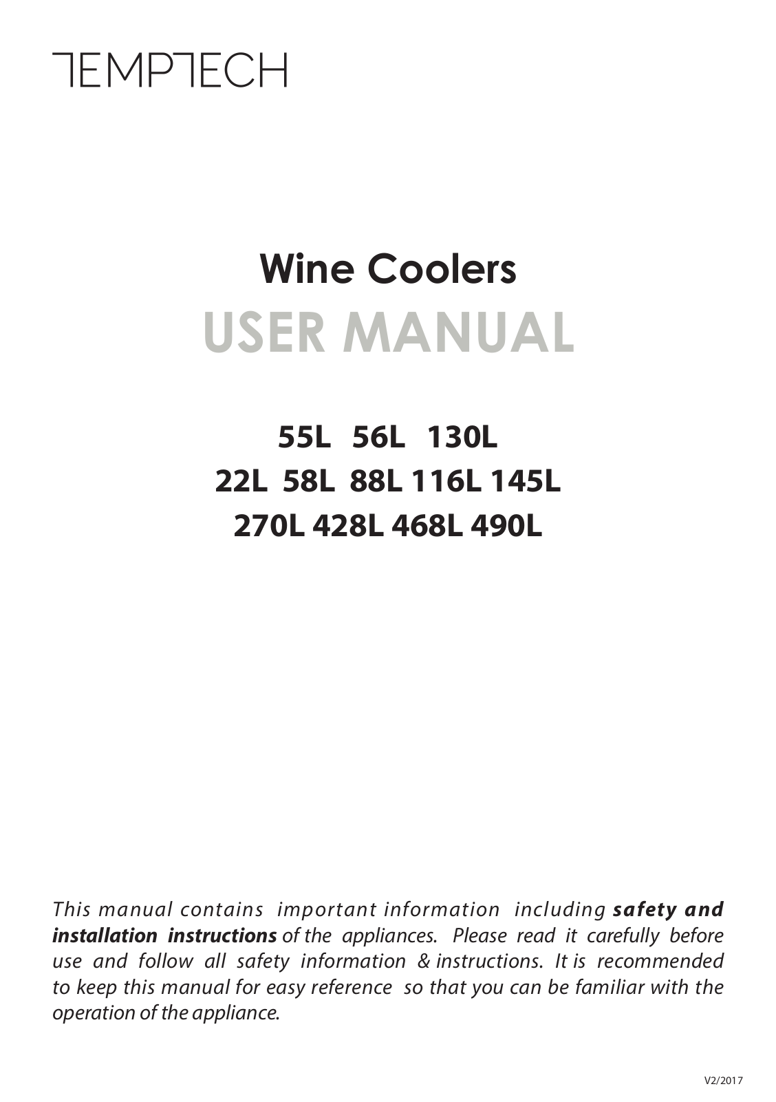 Temptech OBIU60DSS, VWCR166SS, VWCR46DB82, OBIU60DW, VWC300SS User guide