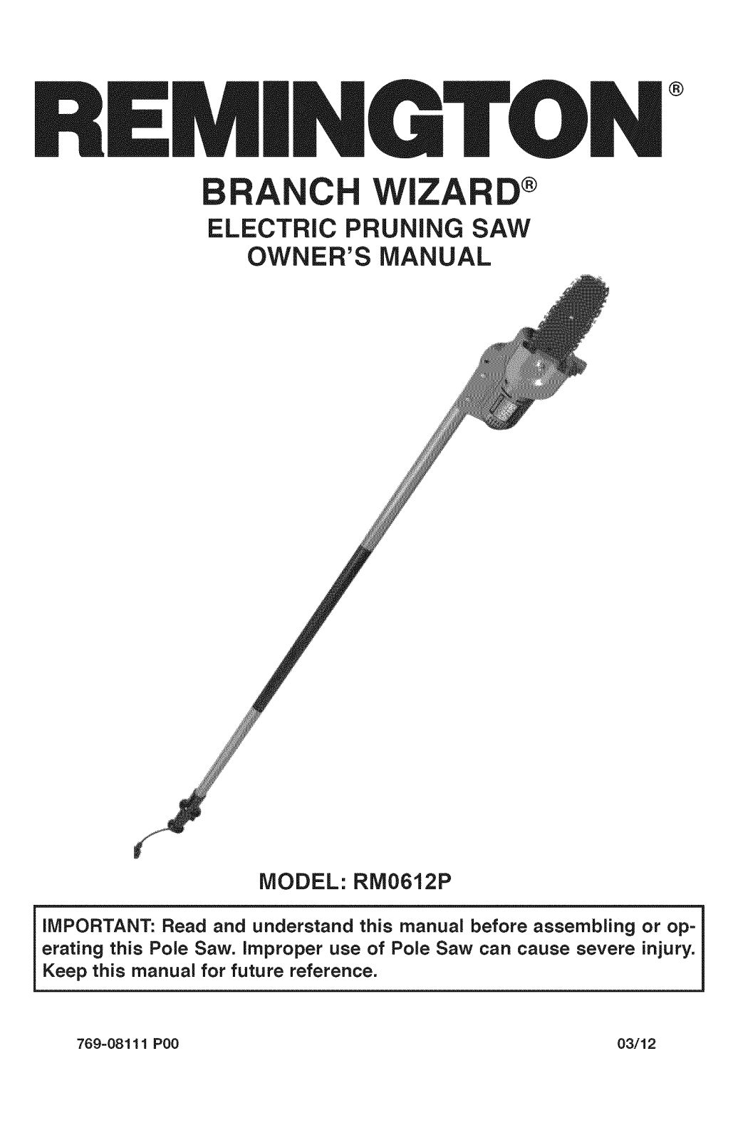 Remington RM0612P, 41AZ01PG983 Owner’s Manual