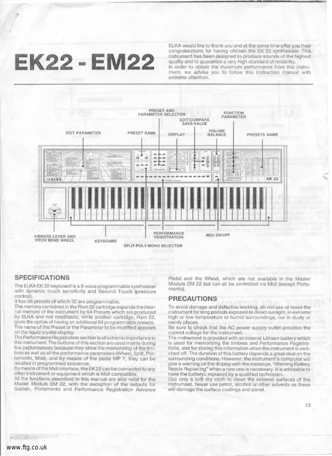 Elka EK22, EM22 User Manual