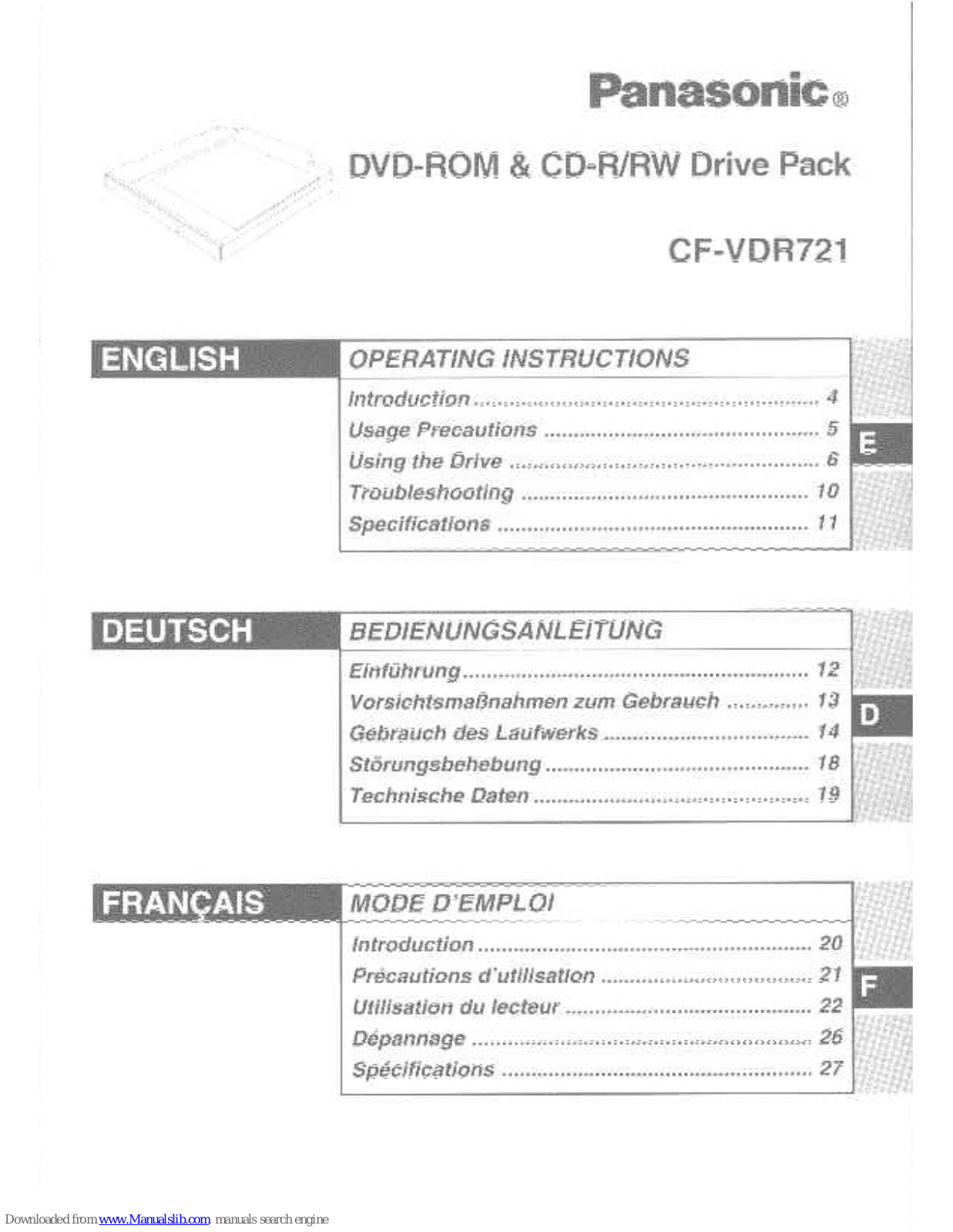 Panasonic CF-VDR721M, CF-VDR721 Operating Instructions Manual