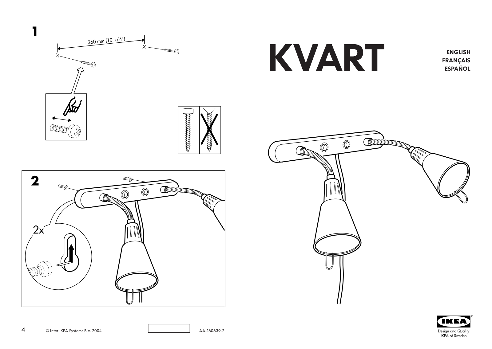 IKEA KVART WALL LAMP DOUBLE User Manual
