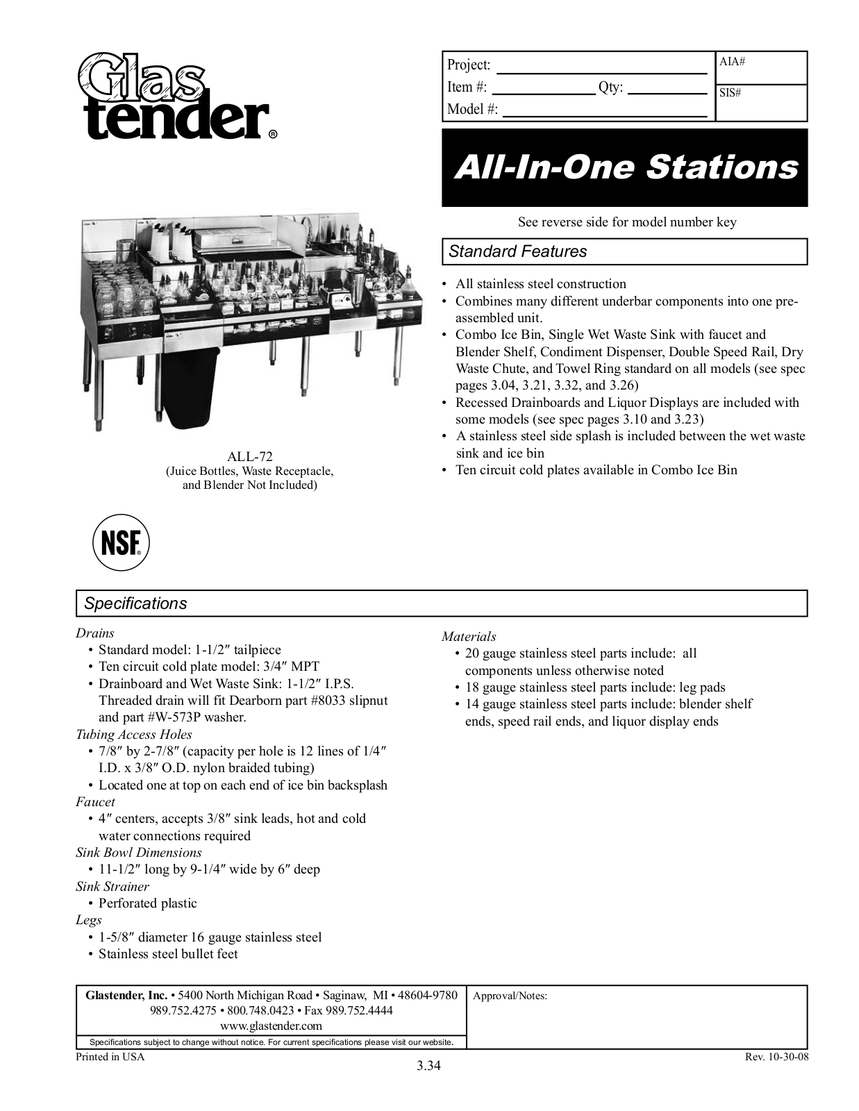 Glastender ALL-60B, ALL-66A, ALL-66B, ALL-66C, ALL-66D General Manual