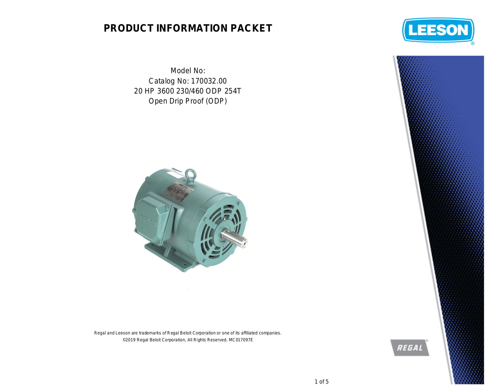 Leeson 170032.00 PRODUCT INFORMATION PACKET