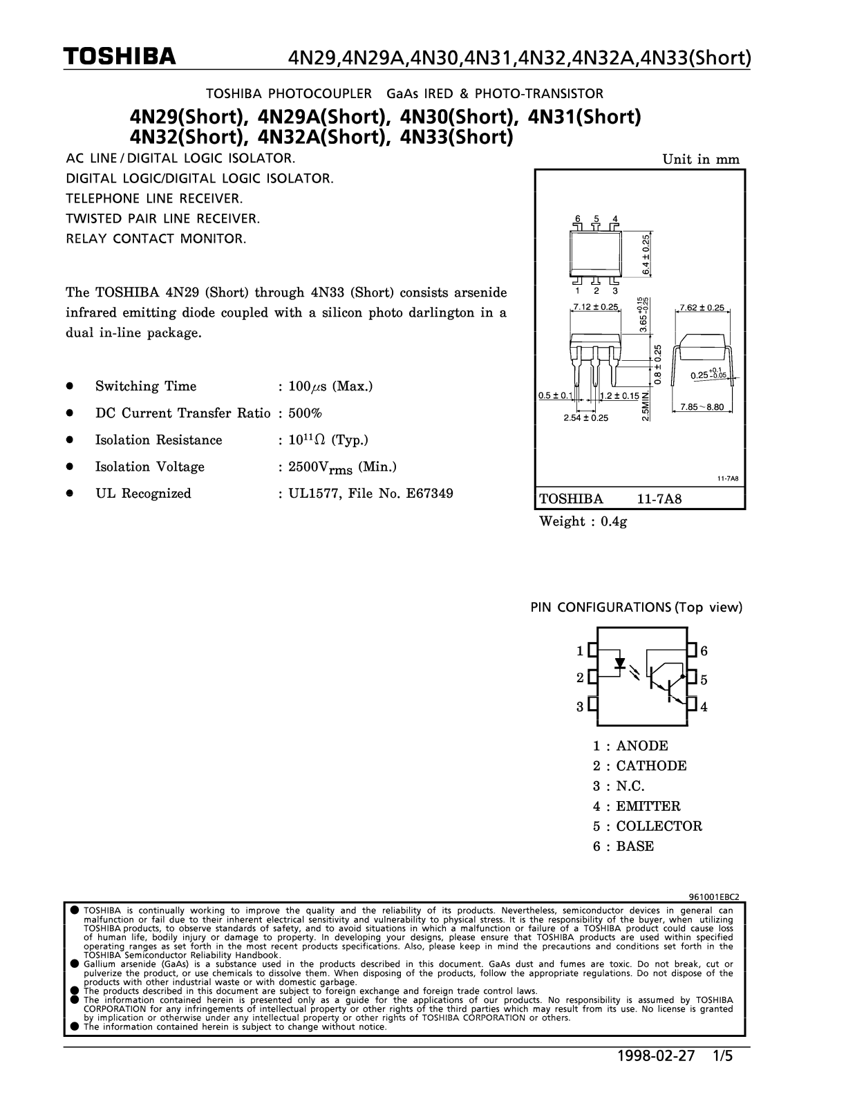 Toshiba 4N31 Datasheet