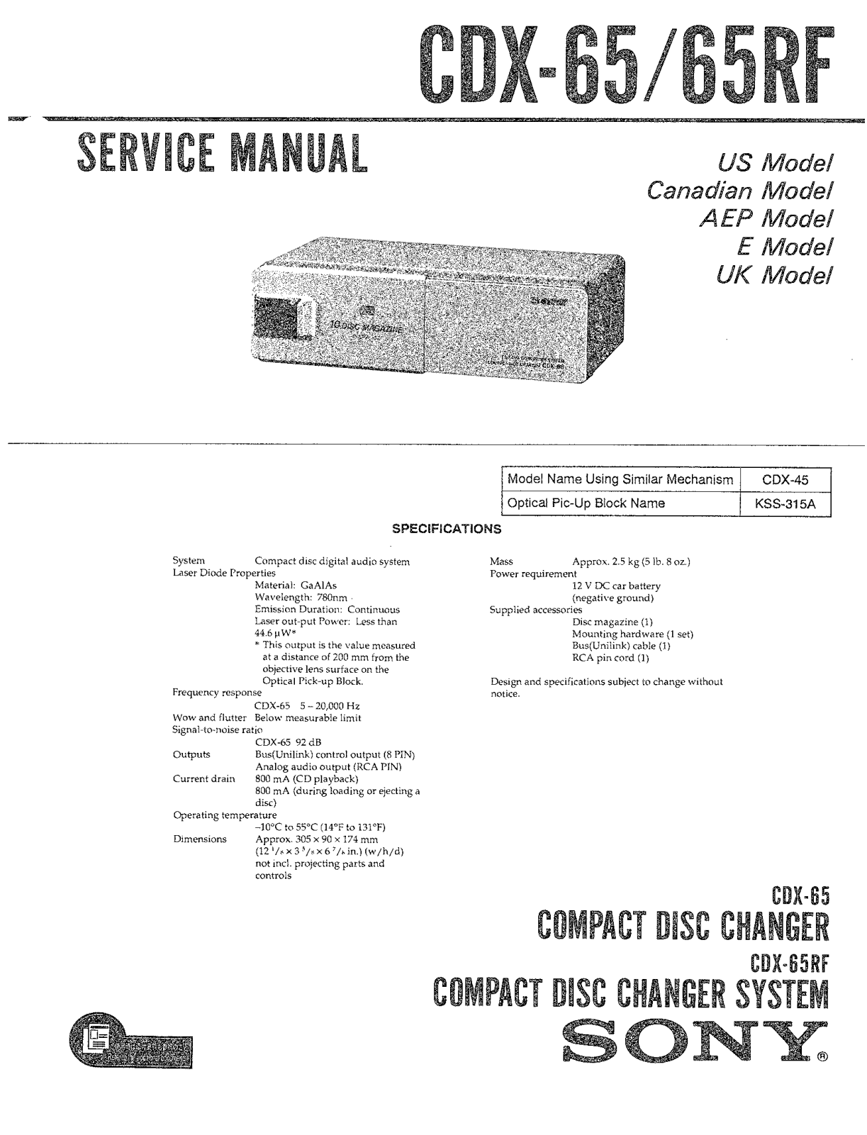 Sony CDX65 User Manual