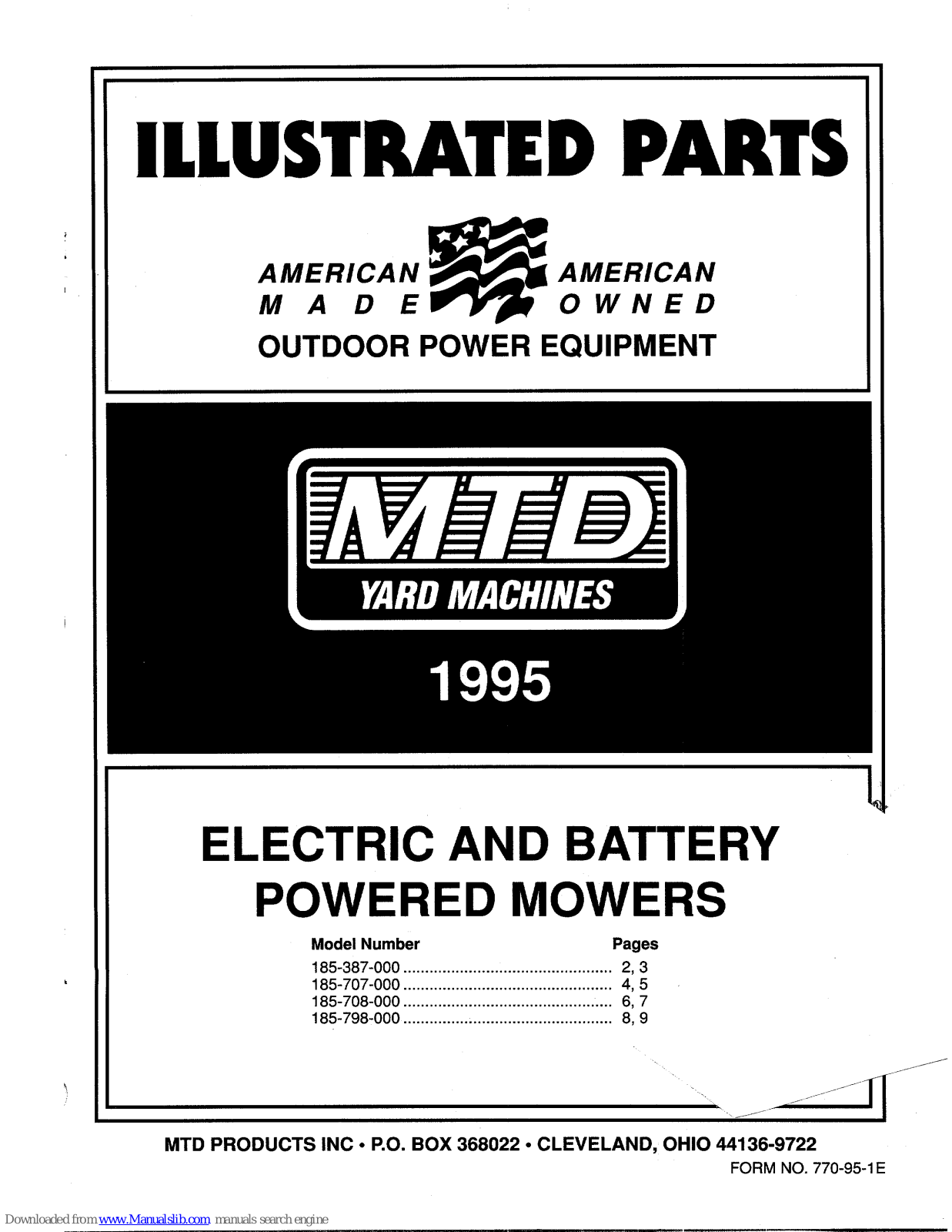 Yard Machines 185-387-000 (1995), 185-707-000 (1995), 185-708-000 (1995), 185-798-000 (1995) Illustrated Parts List