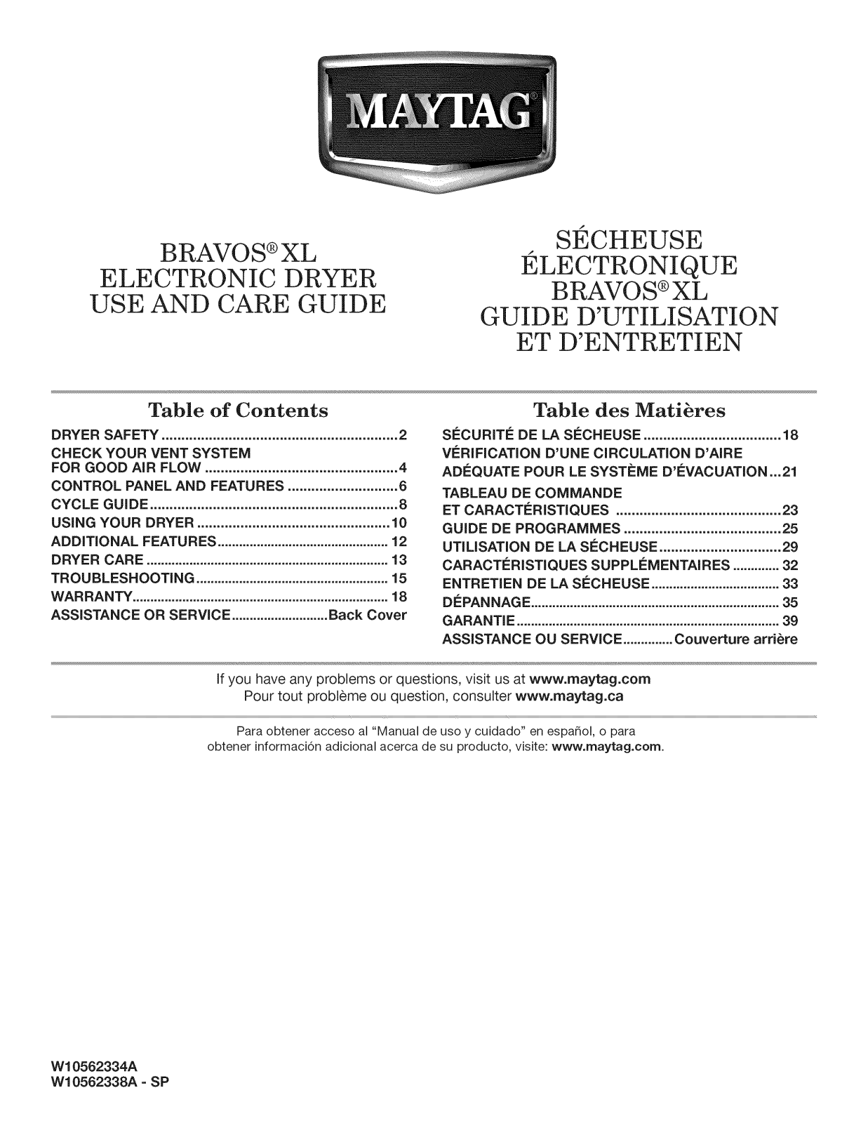 Maytag YMEDB980BW0, YMEDB980BG0, YMEDB880BW0, YMEDB725CG0, YMEDB725BW0 Owner’s Manual