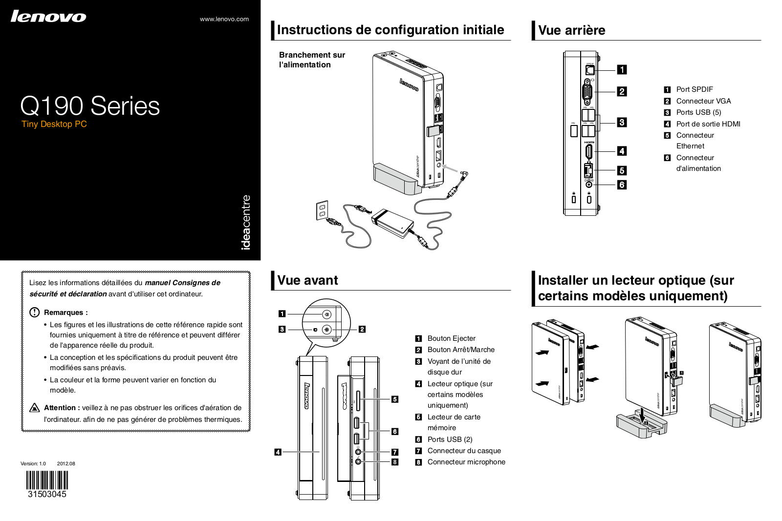 Lenovo IdeaCentre Q190 Series Quick Start Guide