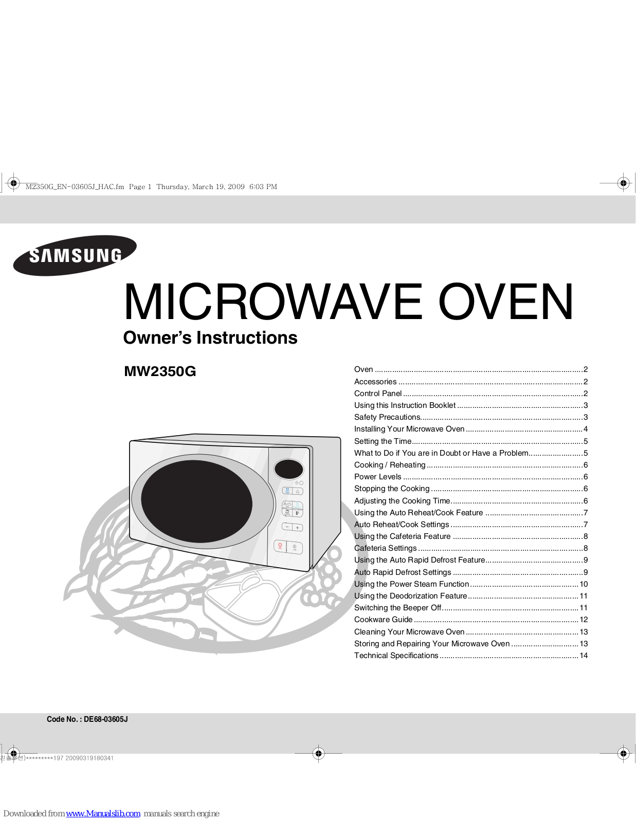 Samsung MW2350G Owner's Instructions Manual