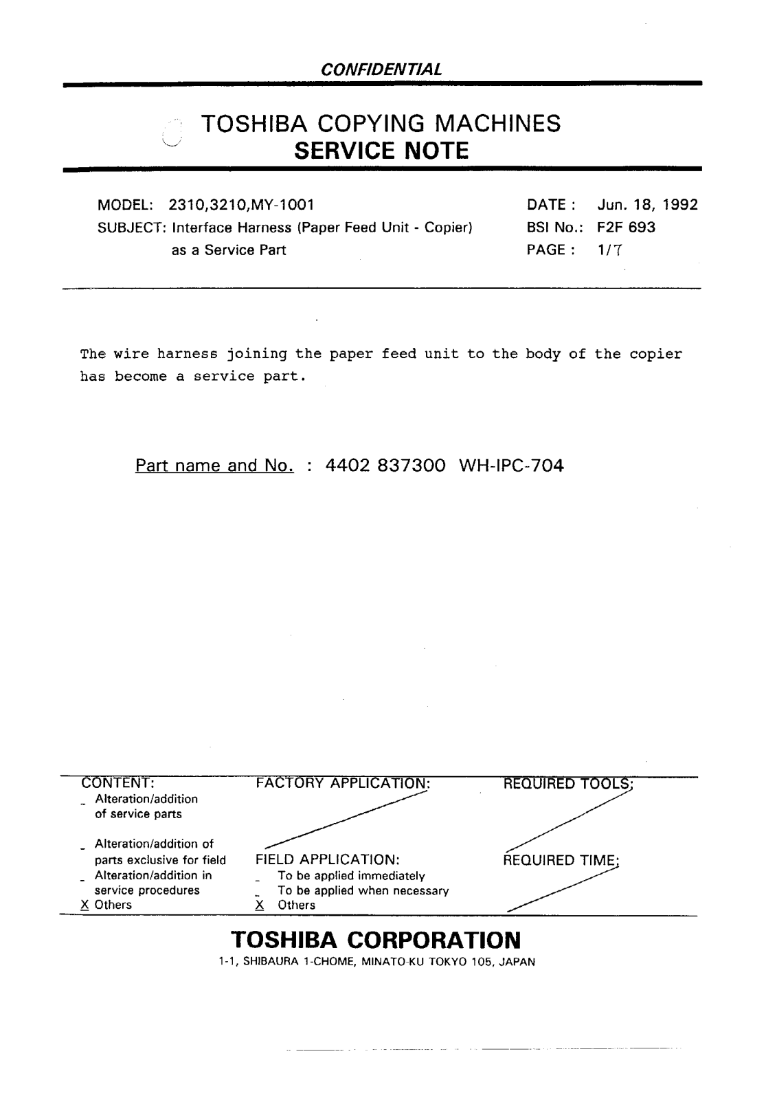 Toshiba f2f693 Service Note