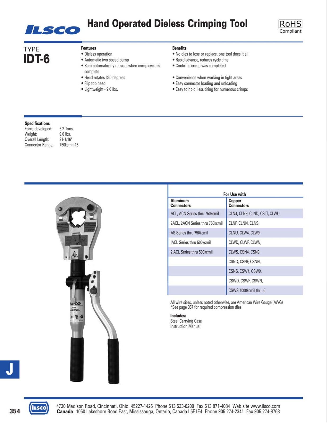 Ilsco Hand Operated Dieless Crimping Tool Catalog Page