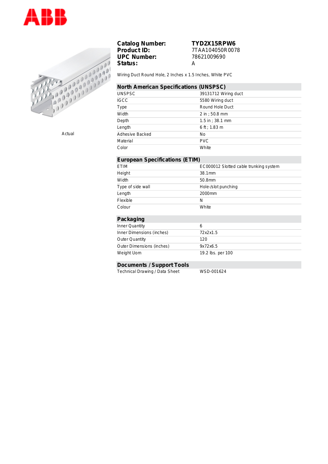 Thomas & Betts TYD2X15RPW6 Data Sheet