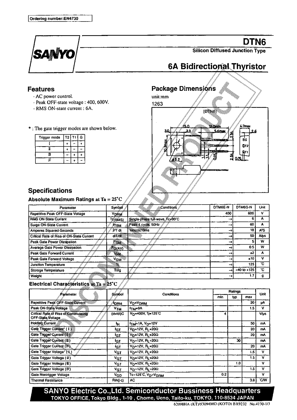 Sanyo DTN6 Specifications