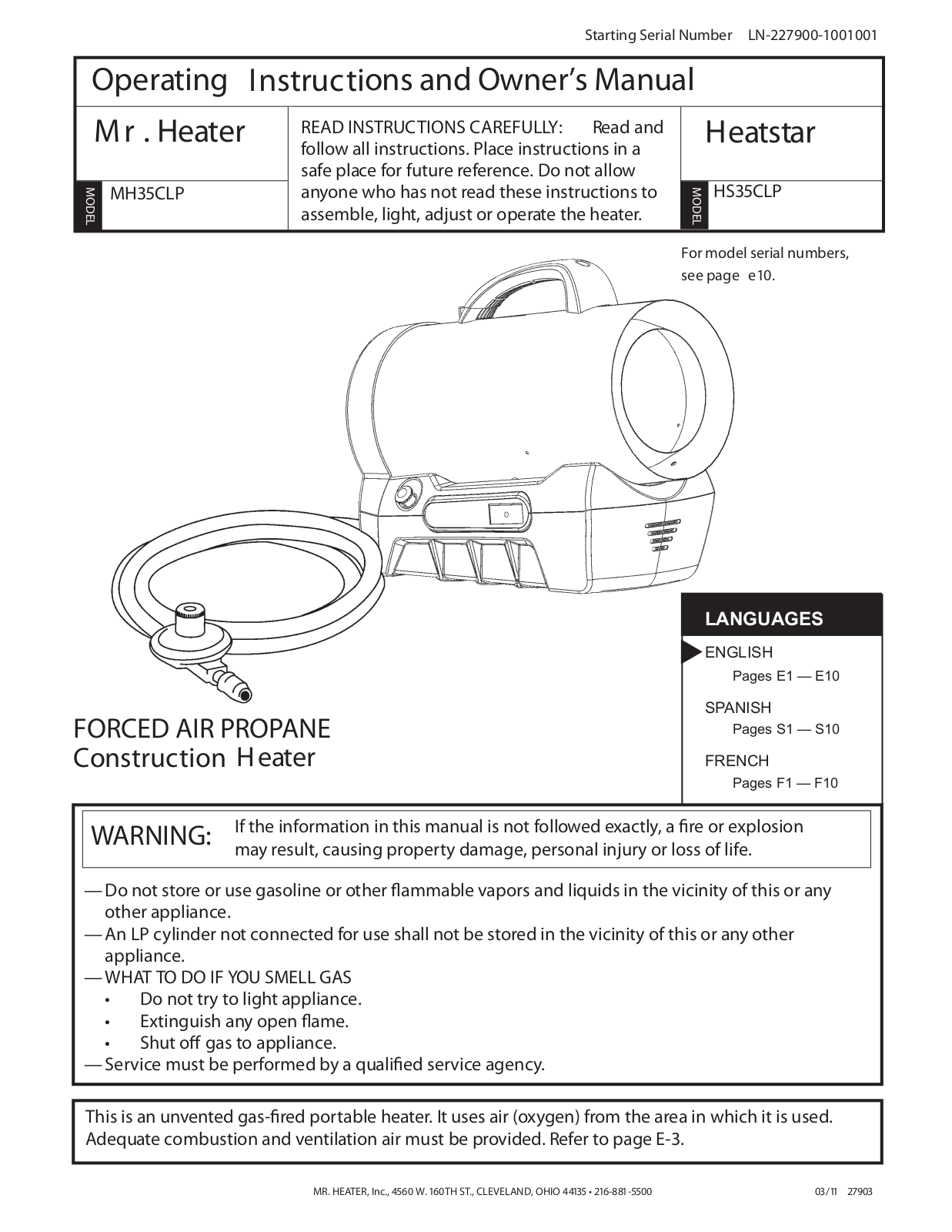 Mr. Heater MH35CLP, HS35CLP User Manual