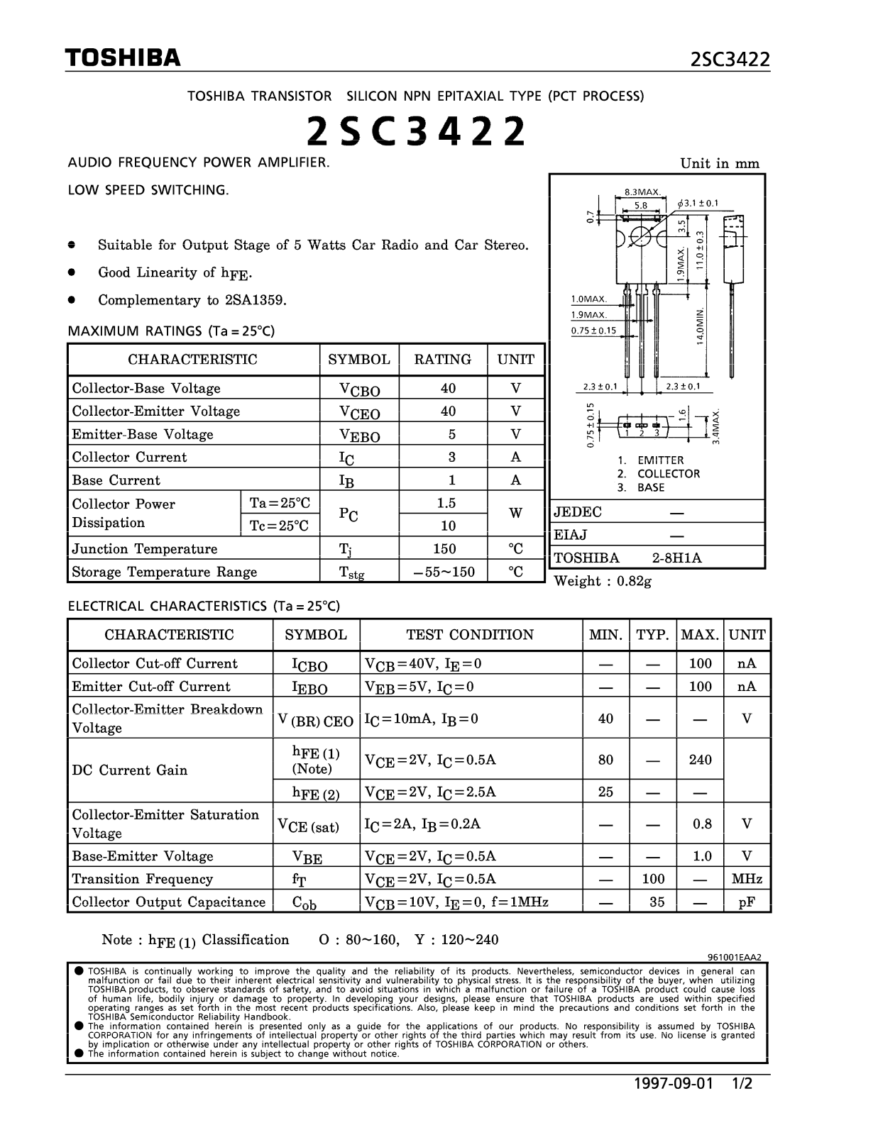 Datasheet 2SC3422 Specification - ManualMachine.com