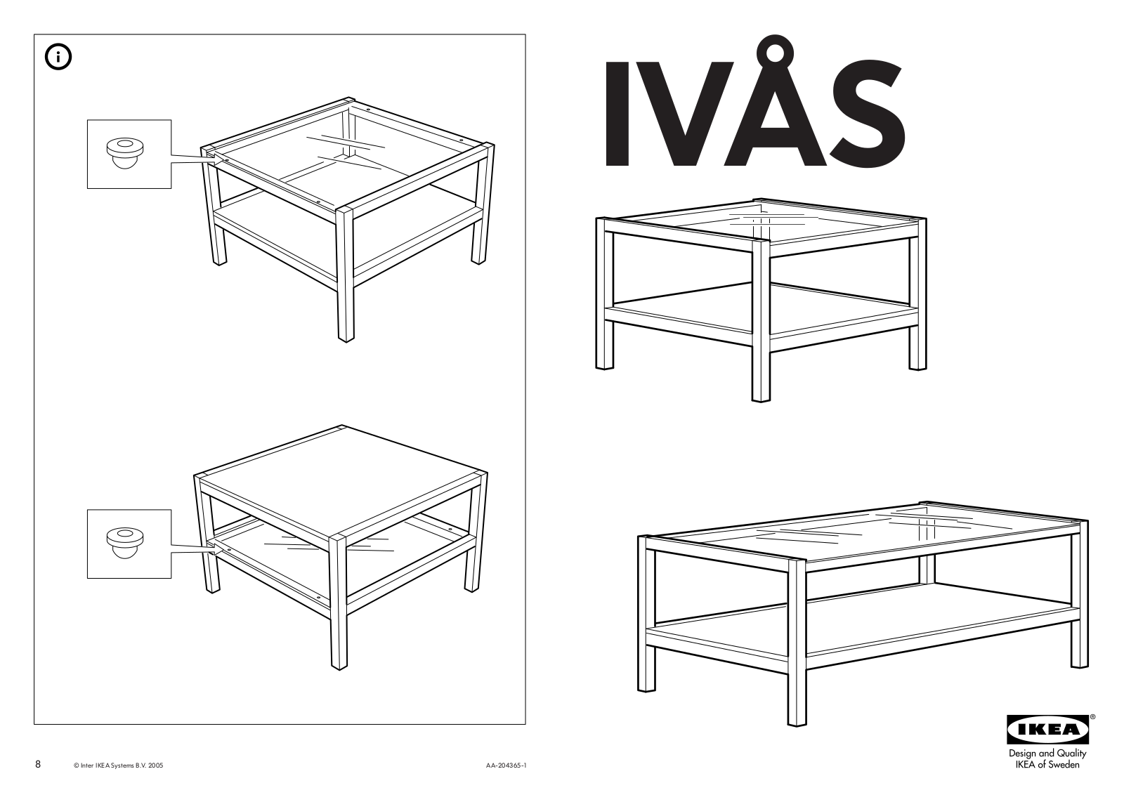 IKEA IVÃS SIDE TABLE 28X28, IVÃS COFFEE TABLE 47X28 Assembly Instruction