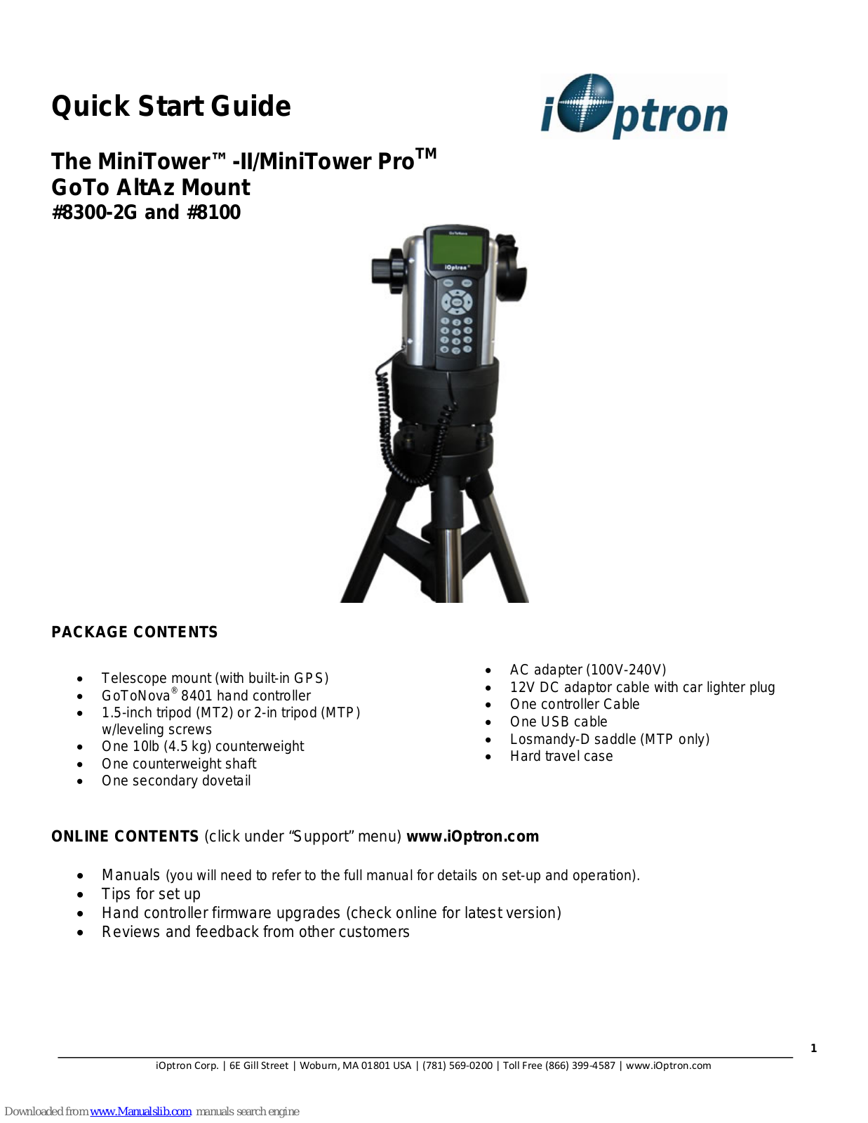 iOptron MiniTower-II, MiniTower Pro Quick Start Manual