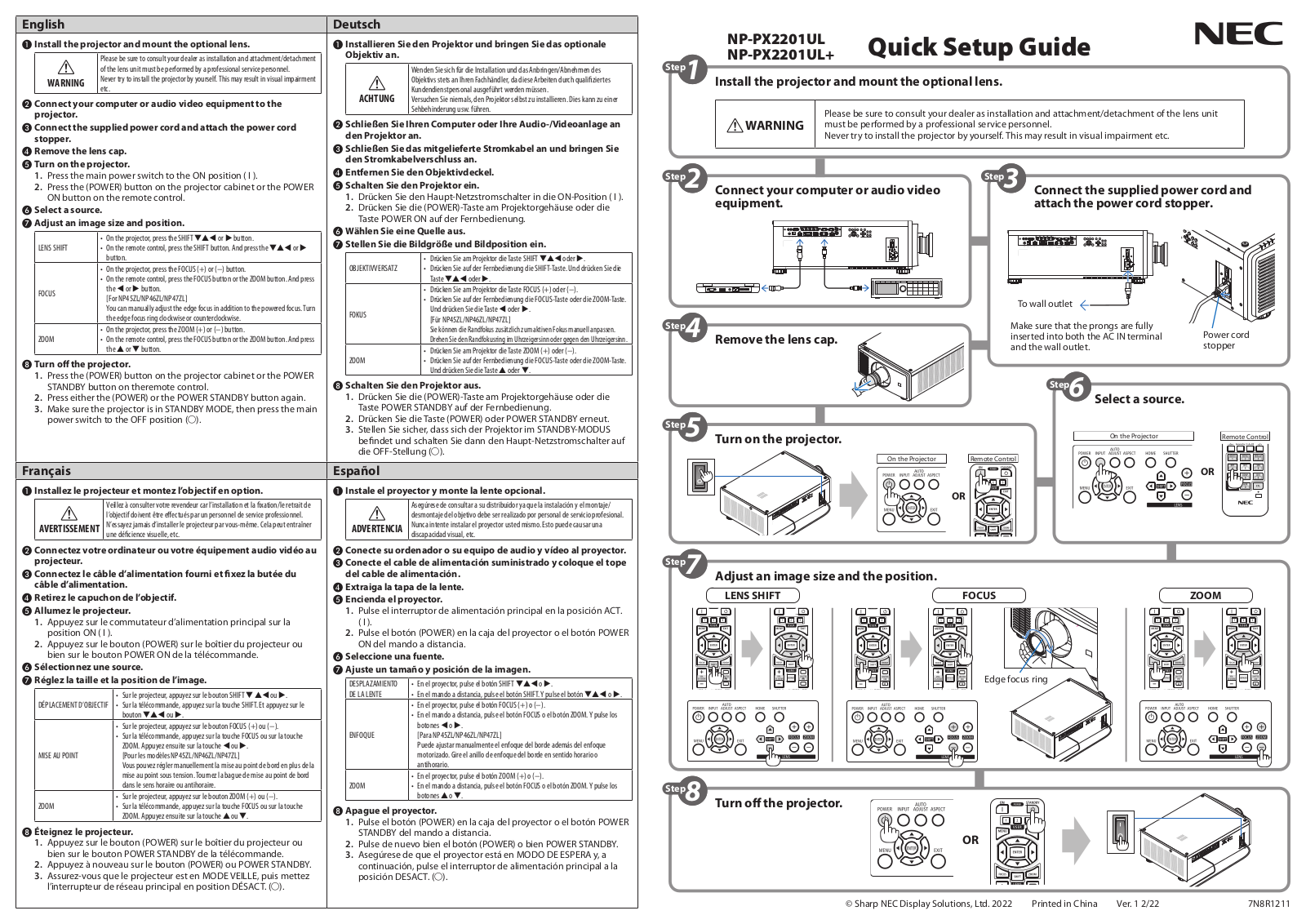 Nec NP-PX2201UL Quick Start Guide - ManualMachine.com