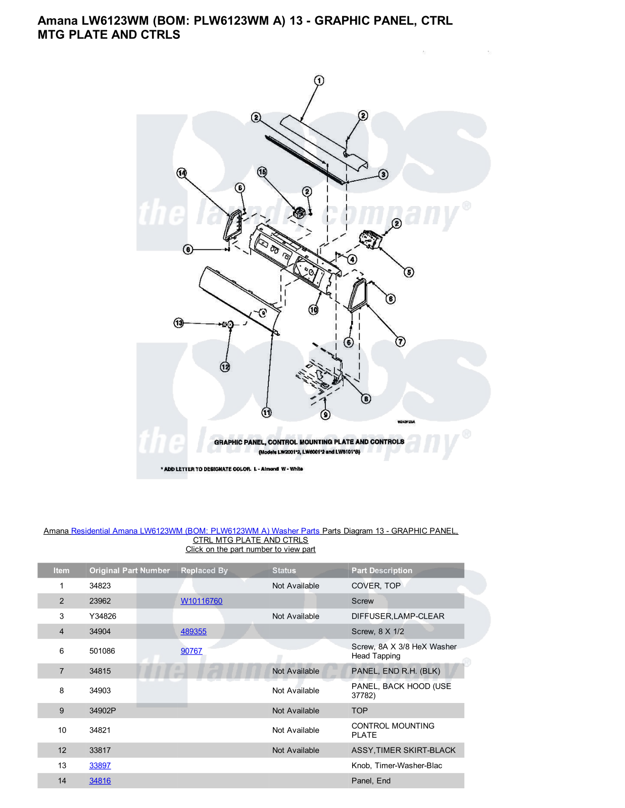 Amana LW6123WM Parts Diagram