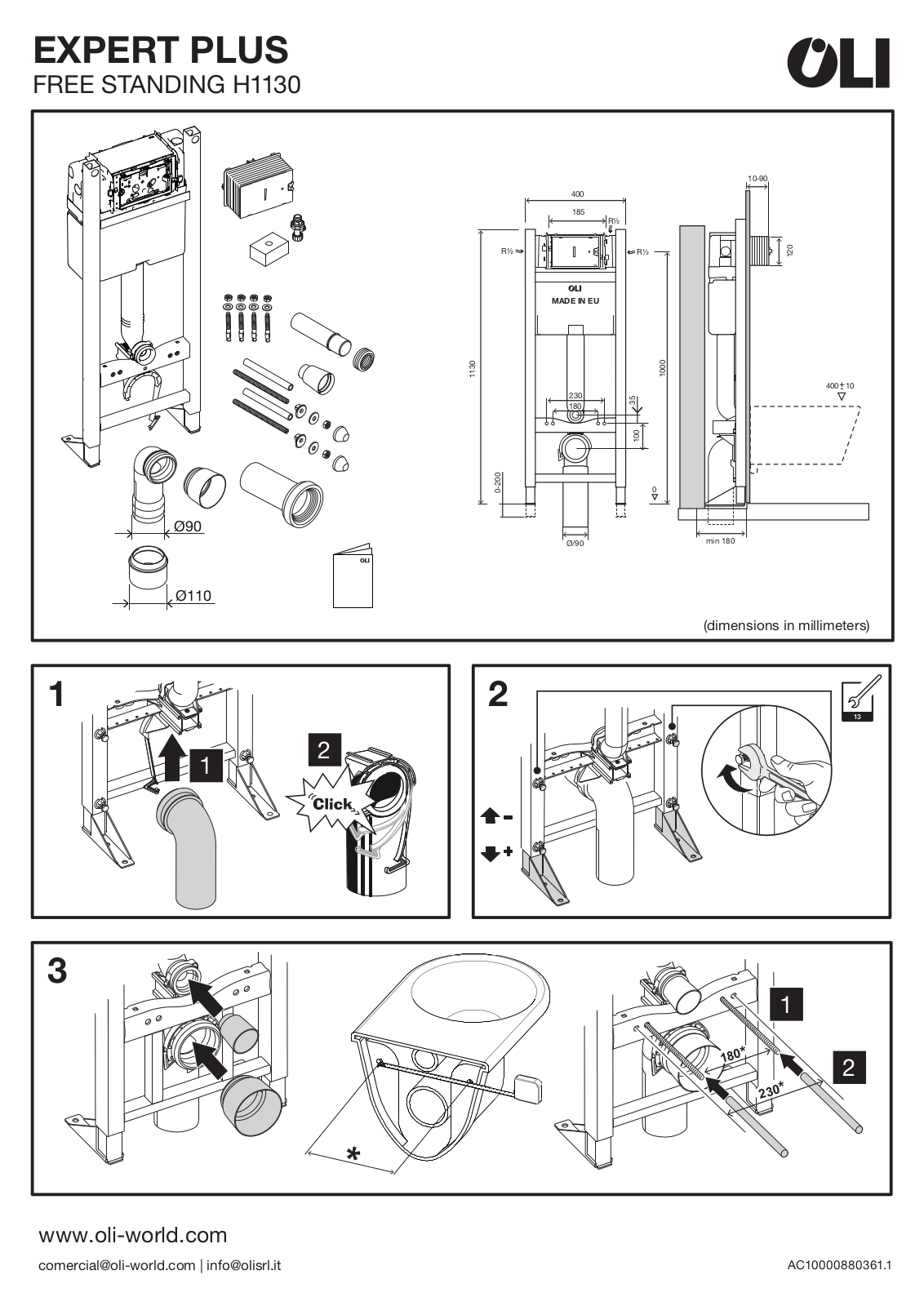 OLI EXPERT PLUS FREE STANDING H1130 Installation guide