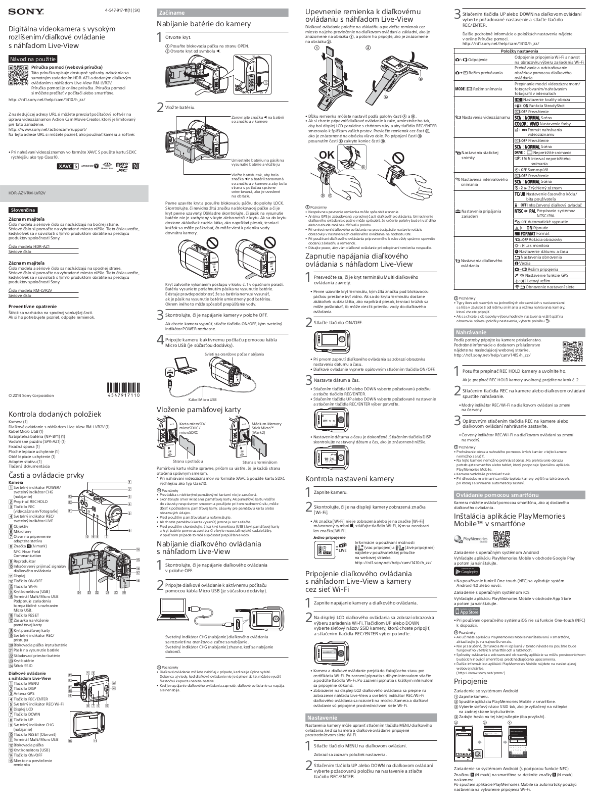 Sony HDR-AZ1, RM-LVR2V User Manual