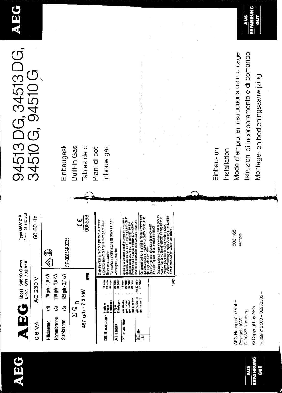 Aeg 94510G, 34513DG, 94513DG User Manual