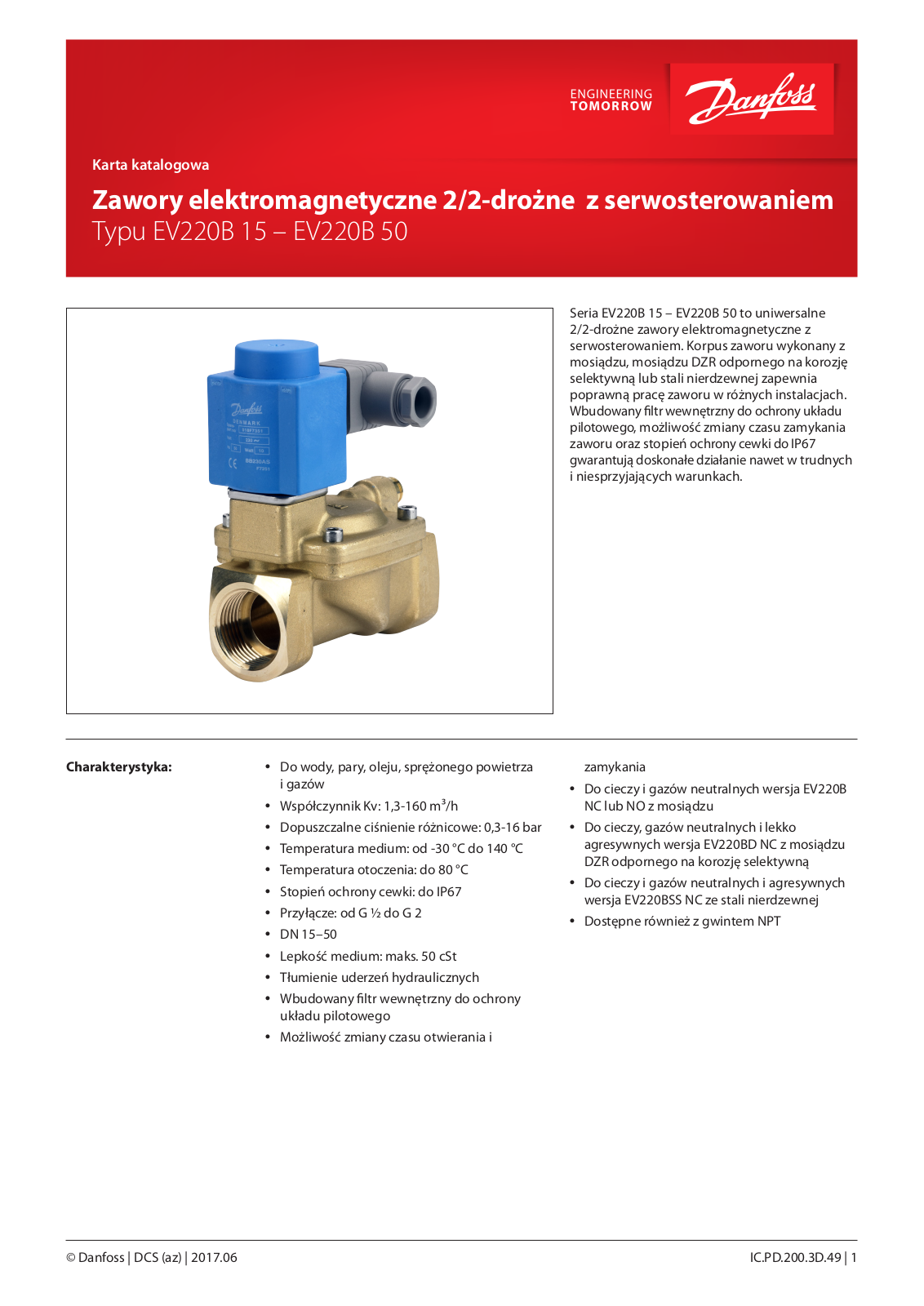 Danfoss EV220B 15B, EV220B 20B, EV220B 25B, EV220B 32B, EV220B 40B Data sheet